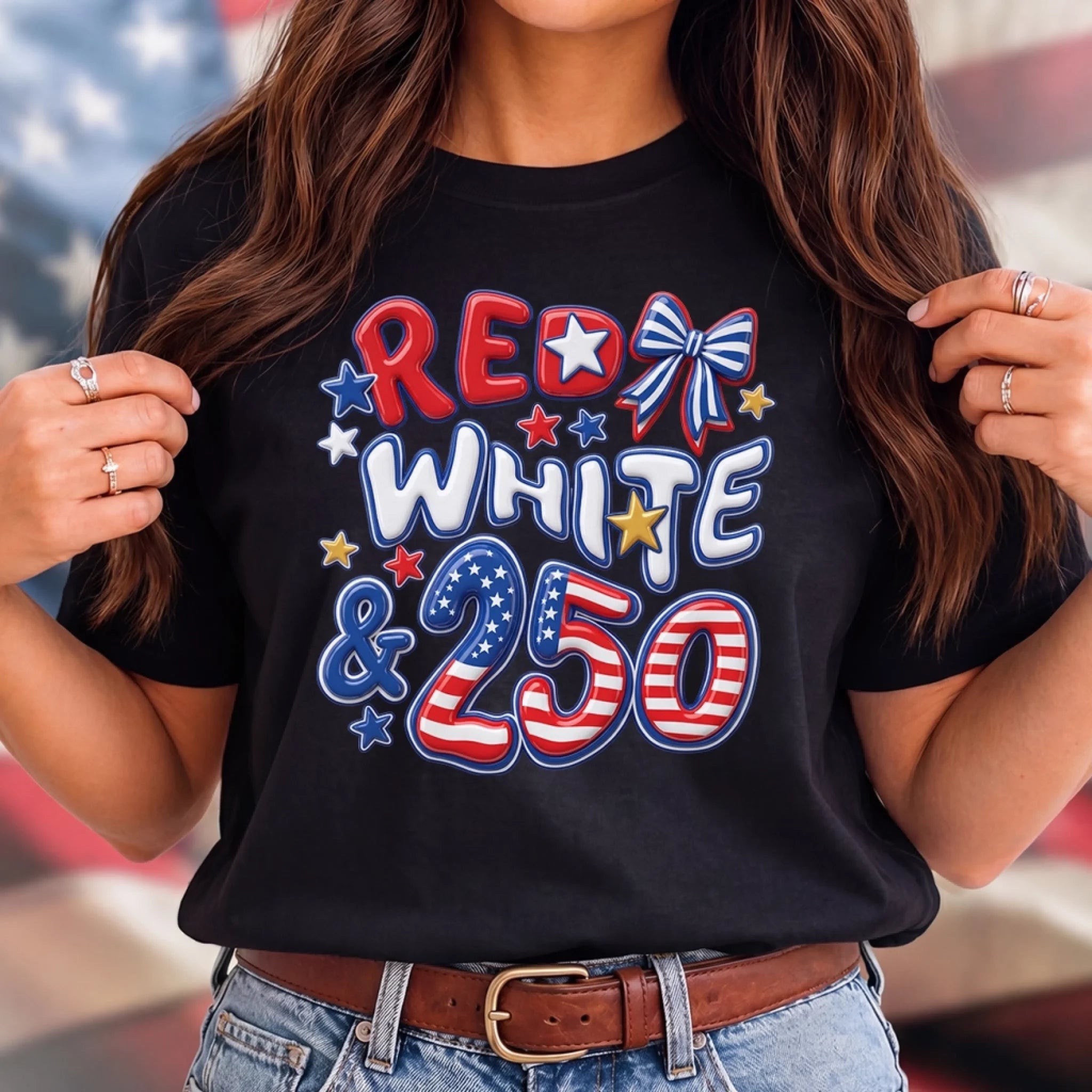 America 250th Anniversary Red White Blue Glitter Unisex T-Shirt Hoodie Gift for Men and Women