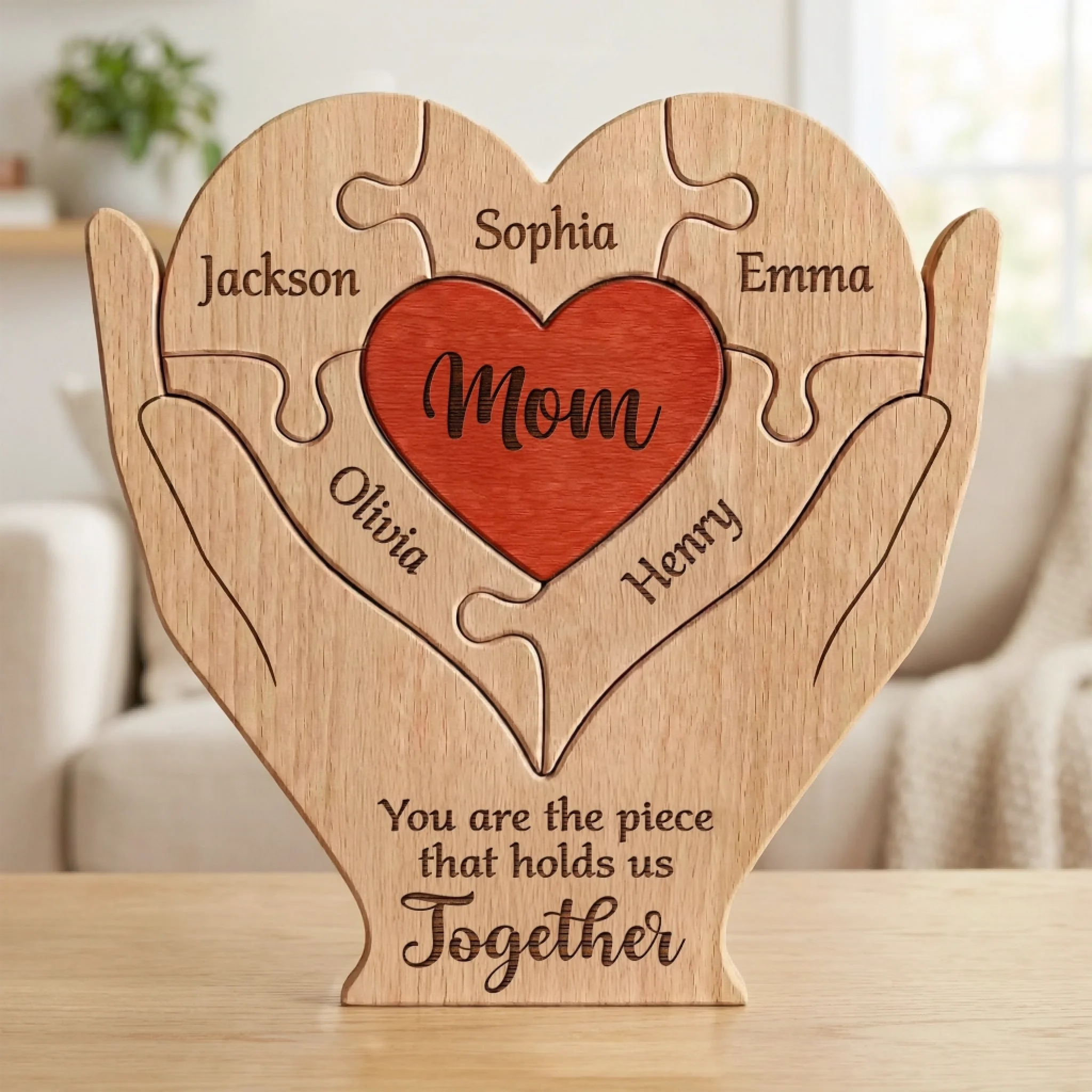 Personalized Wooden Art Puzzle Love Never Fades Custom Family Gift for Mom Dad Grandma Grandpa