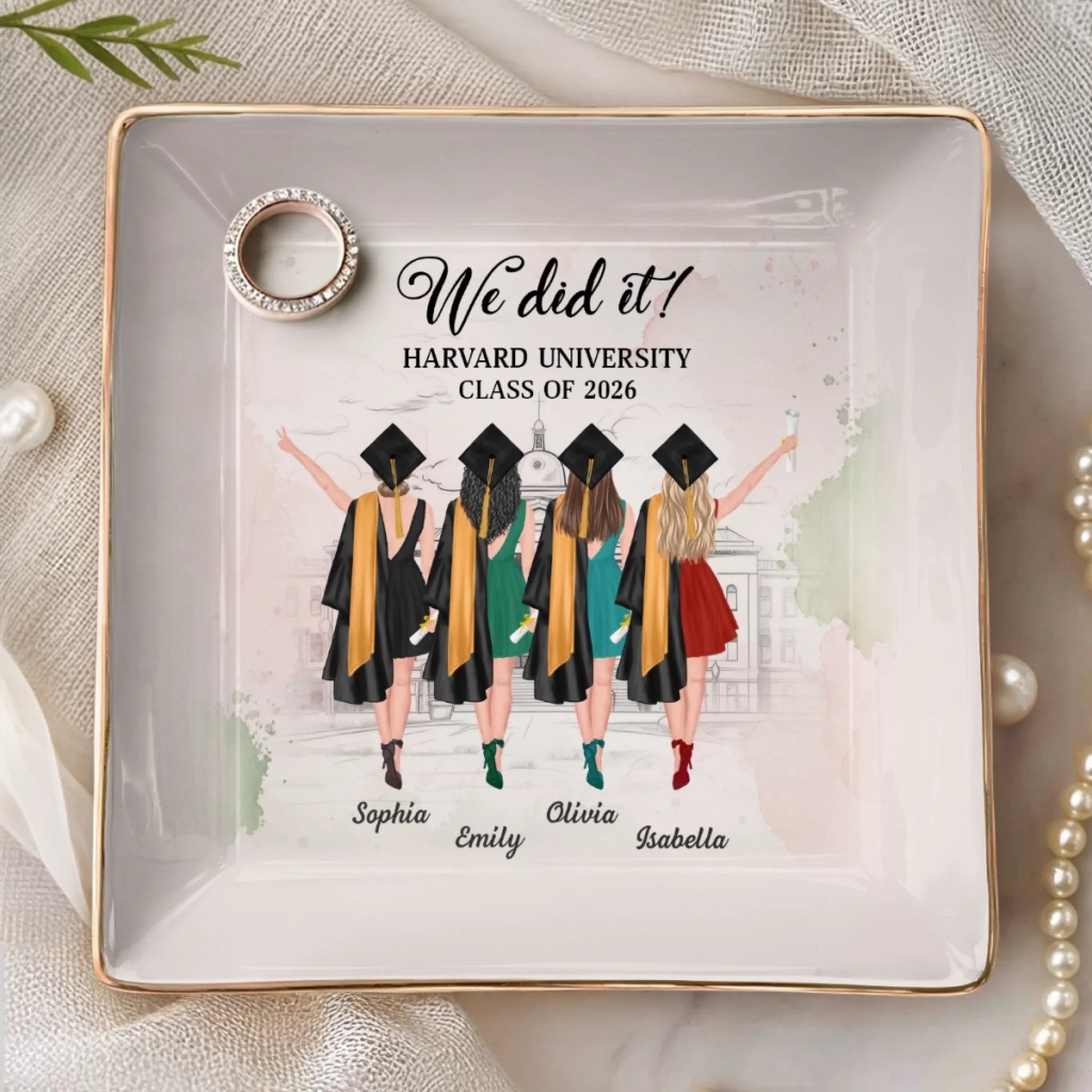 Personalized Full-Print Jewelry Dish, Custom Graduation Gift for Women, Sisters & Besties