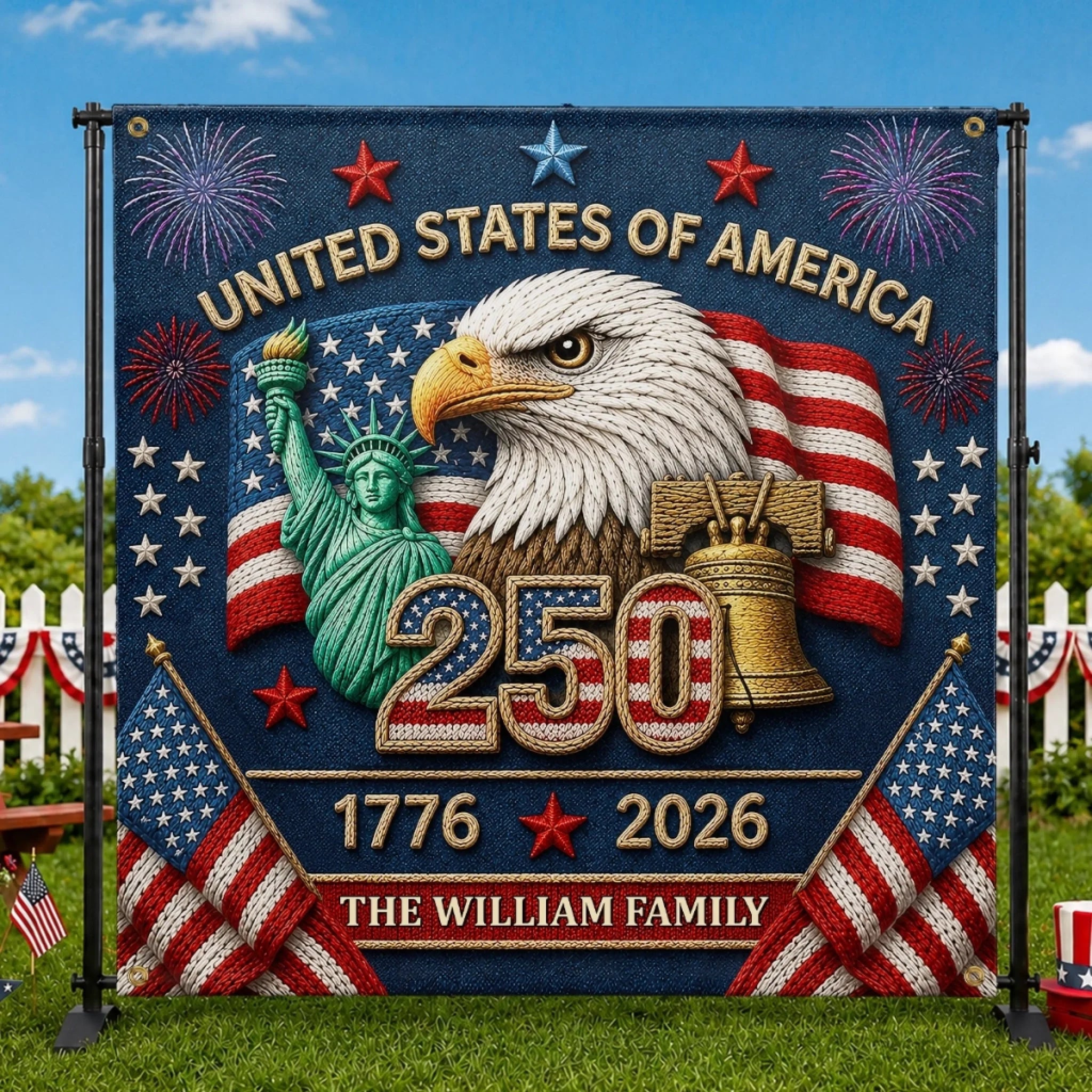 Custom Backdrop Personalized America 250th Anniversary Gift for Mom Dad Siblings and Kids