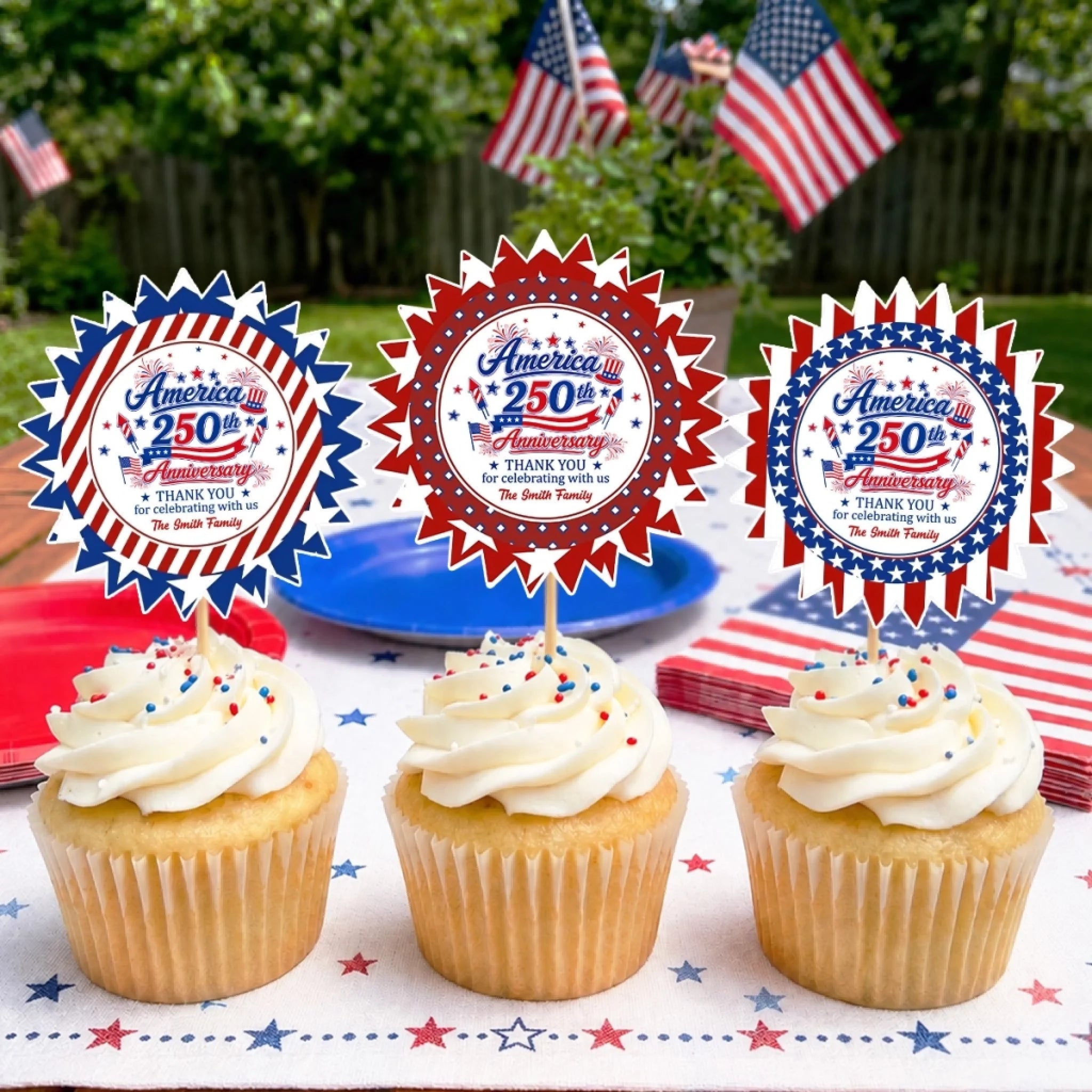 Custom Cake Toppers Personalized America 250th Anniversary Gifts for Mom Dad Brother Sister Kids