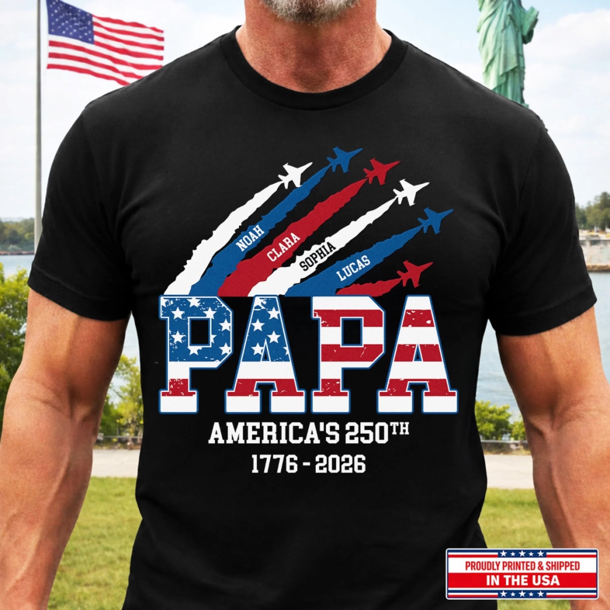 Custom Unisex T-Shirt or Hoodie, Personalized America 250th Anniversary Gift for Dad or Grandpa