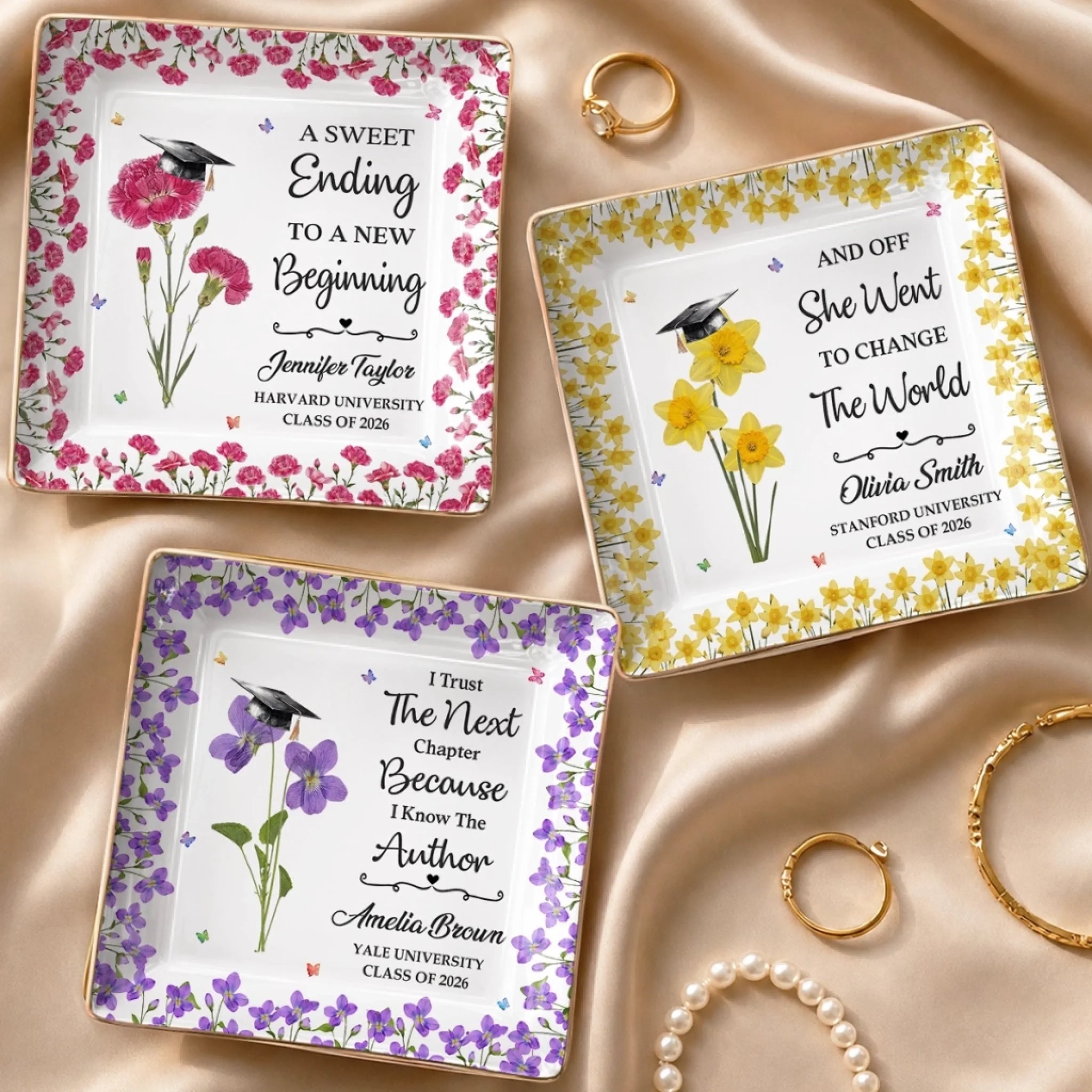 Custom Full-Print Jewelry Dish, Personalized Graduation Gift for Him or Her, Dream Big Bloom Bigger