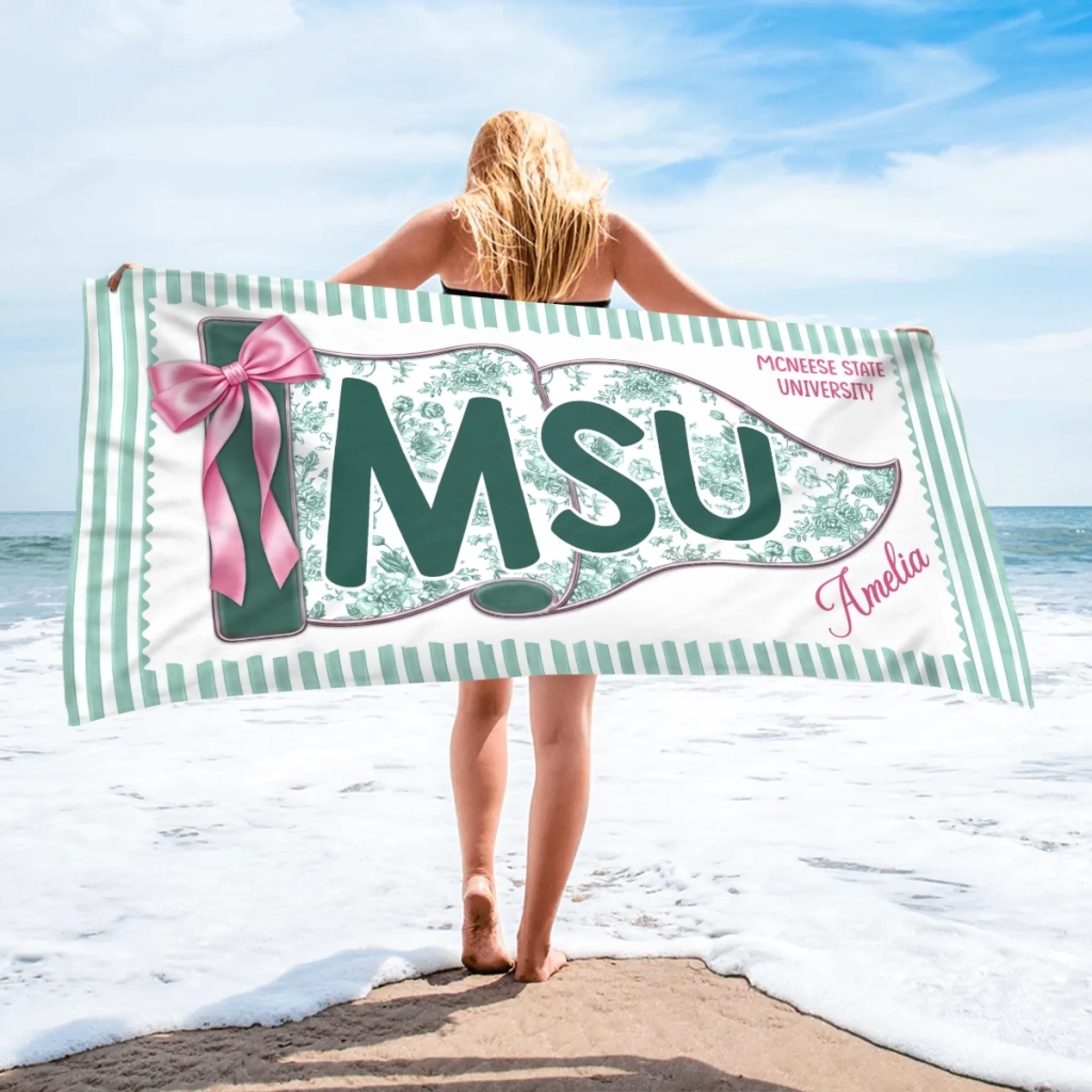Custom Beach Towel Personalized Campus Beach Era Summer Vacation Travel Graduation Gift