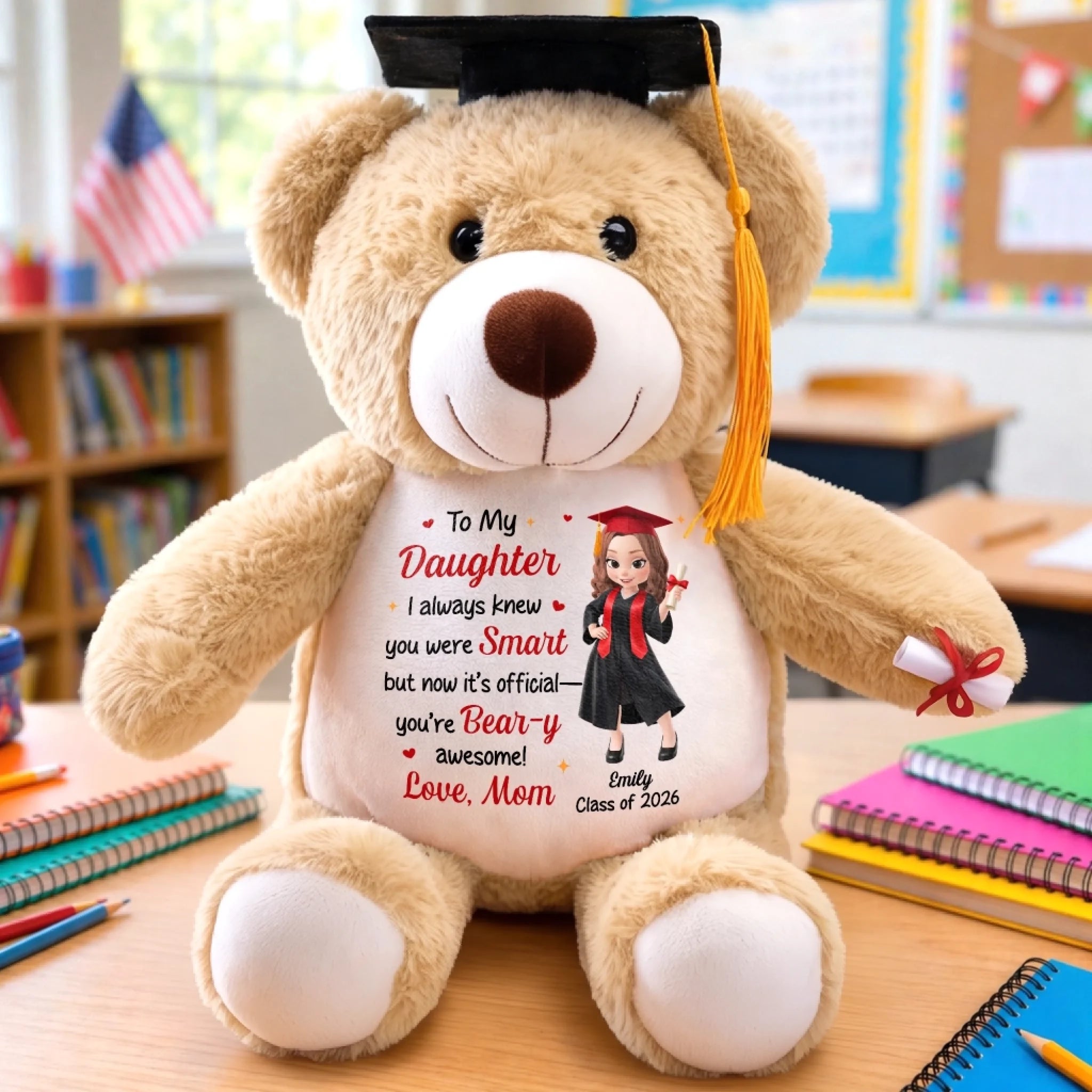 Custom Graduation Plush Bear, Personalized Graduation Gift for Daughter or Son, Diploma Day Cutie