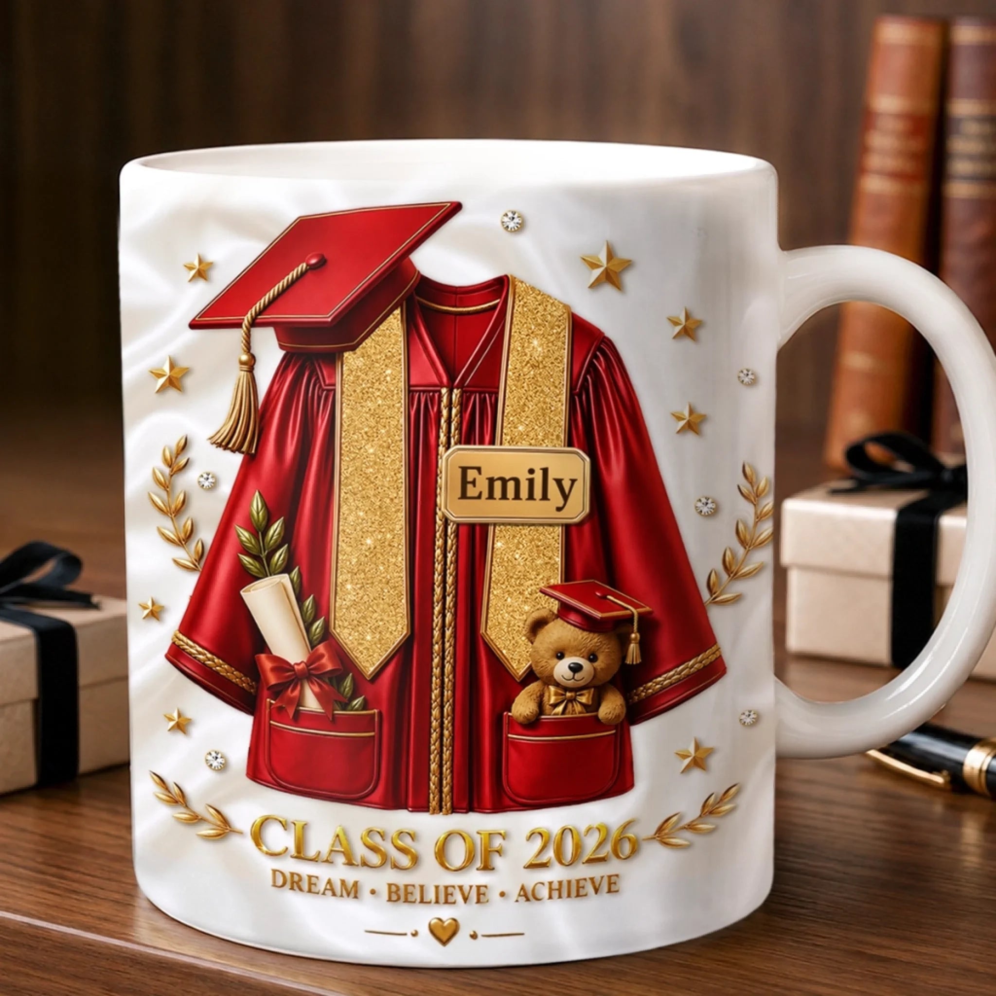 Custom 3D Inflated Effect Printed Mug Personalized Graduation Gift for Him or Her Sip Dream Achieve