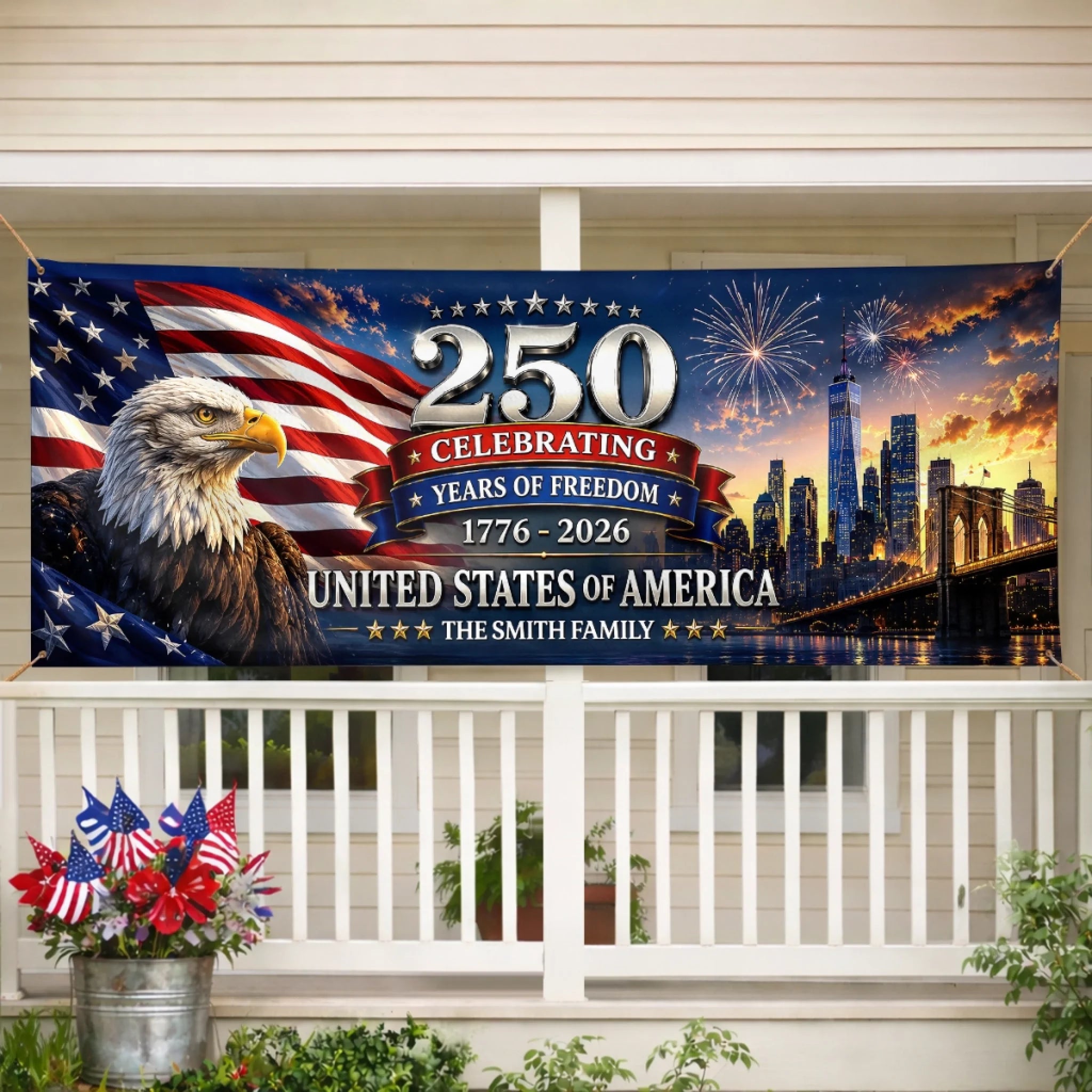 Personalized America 250th Anniversary Polyester Outdoor Banner - Custom Gift for Mom, Dad, Brother, Sister, Kids