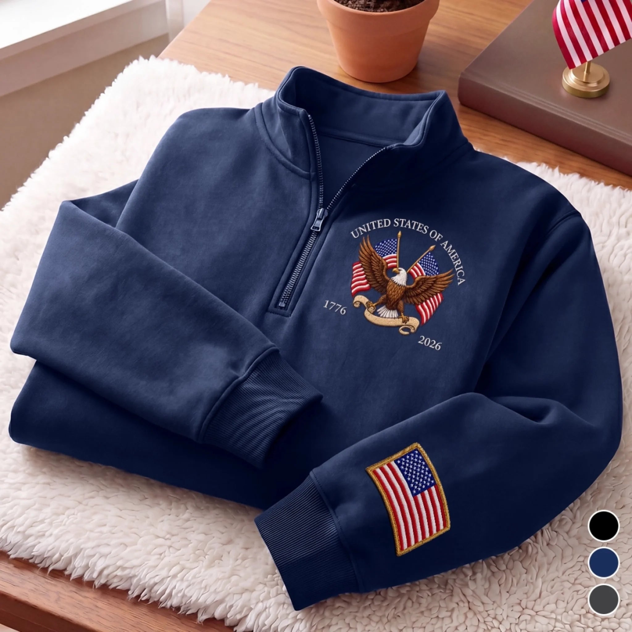 Unisex Quarter Zip Sweatshirt, America 250th Anniversary Gift for Mom Dad Siblings and Kids