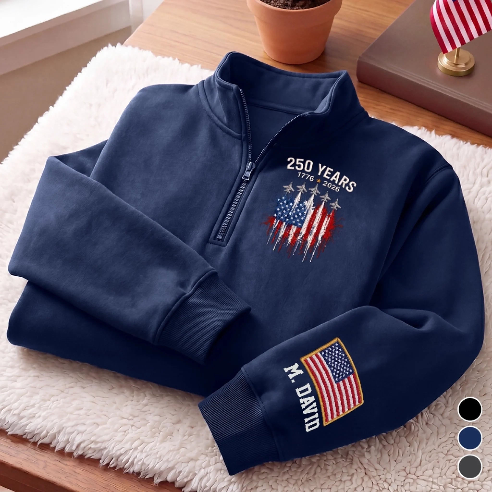 Custom Unisex Quarter Zip Sweatshirt Personalized America 250th Anniversary Gift for Family
