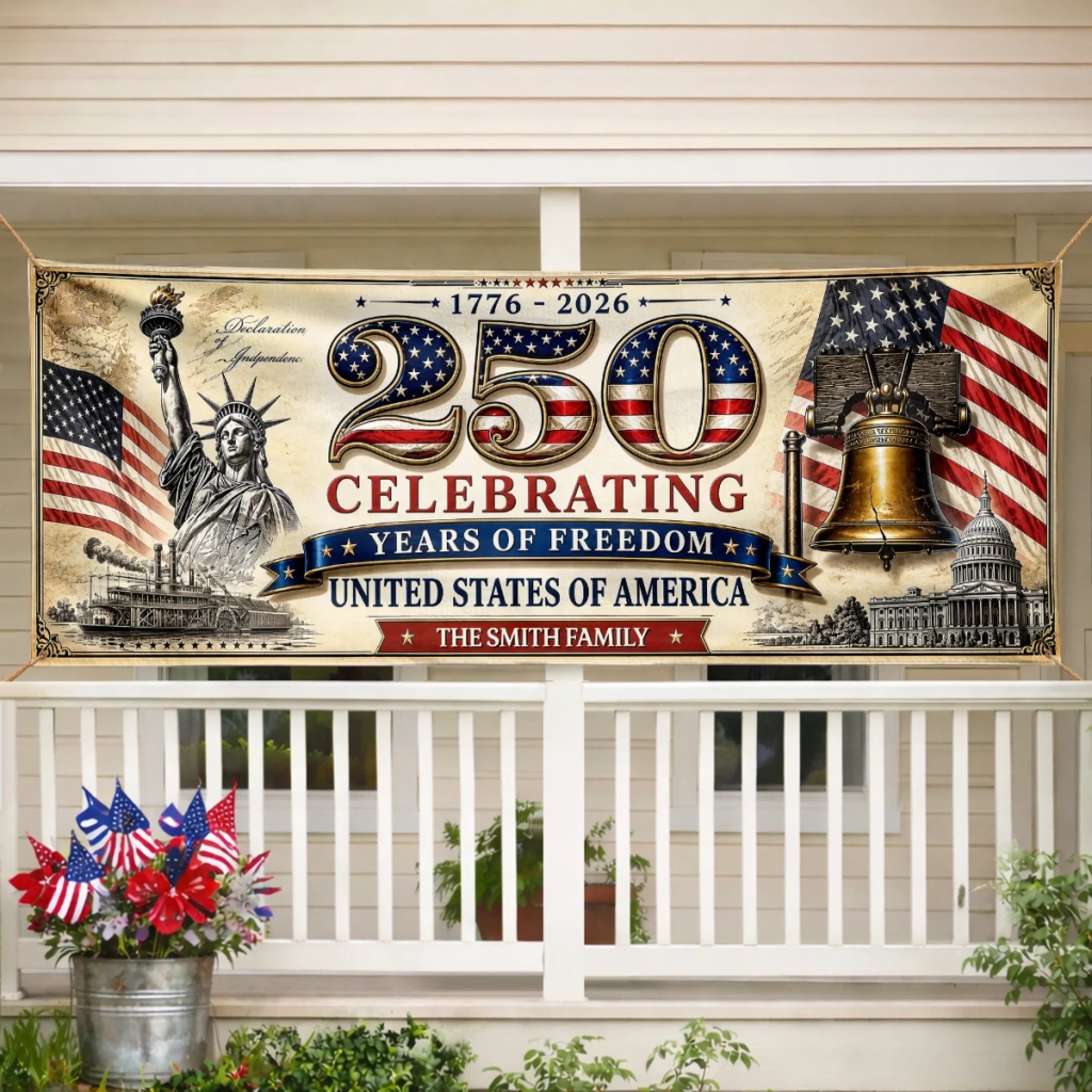 Custom Polyester Outdoor Banner Personalized America 250th Anniversary Gift for Family Generations
