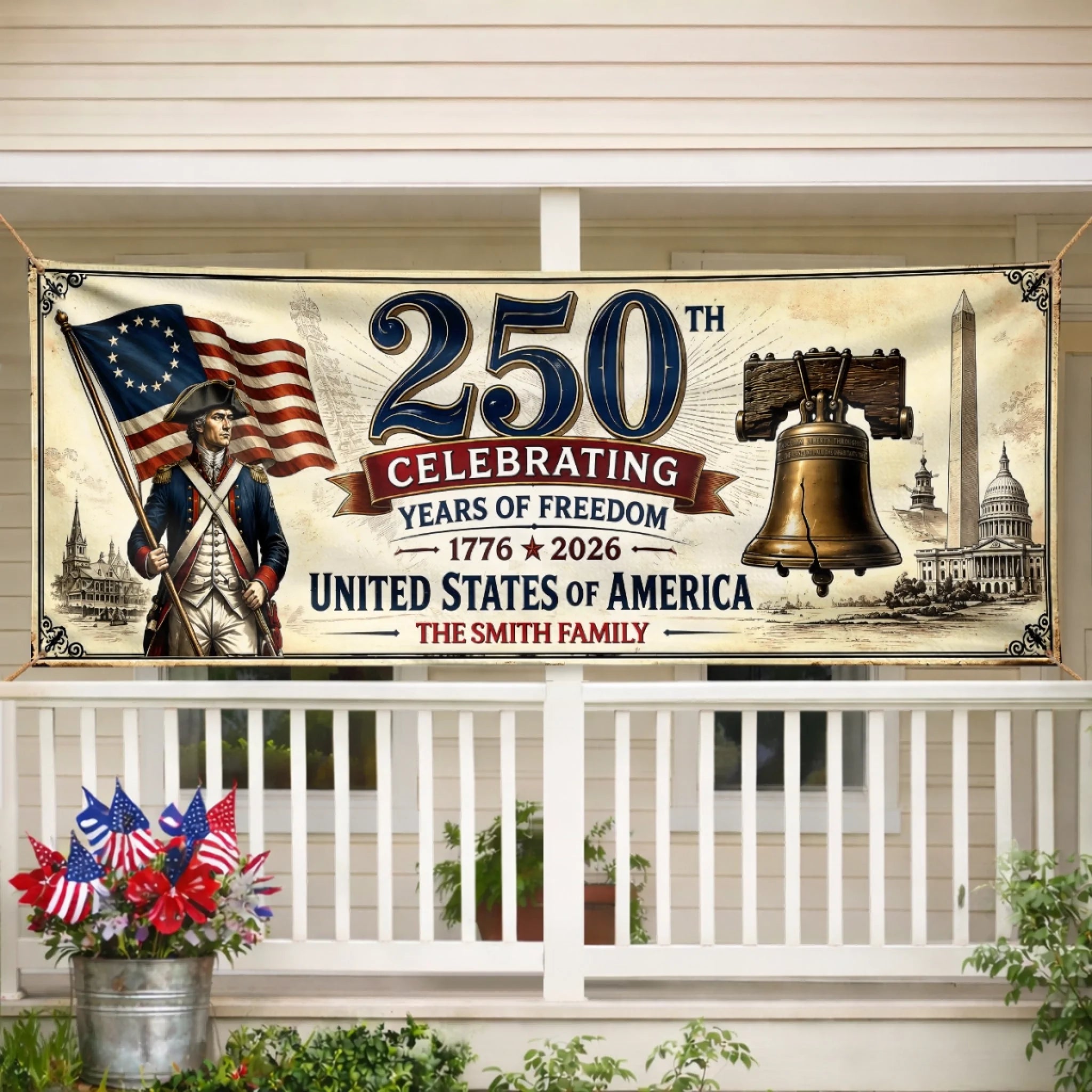 Custom Polyester Outdoor Banner, Personalized America 250th Anniversary Gift for Family