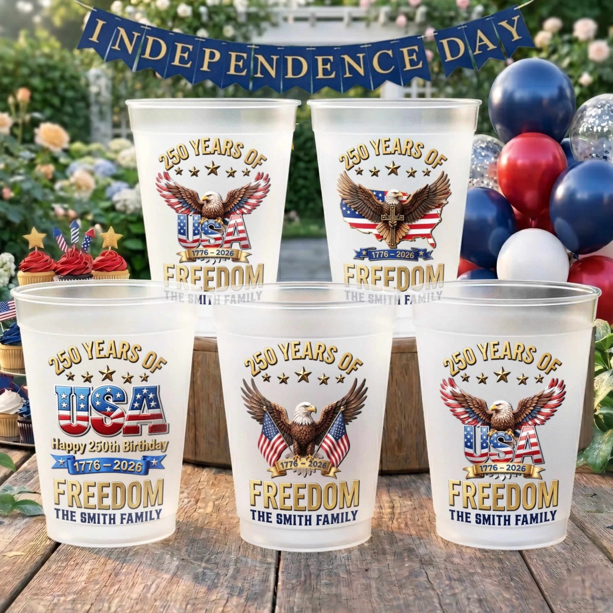 Custom Party Cups Personalized America 250th Anniversary Gifts for Family Born To Stand Strong