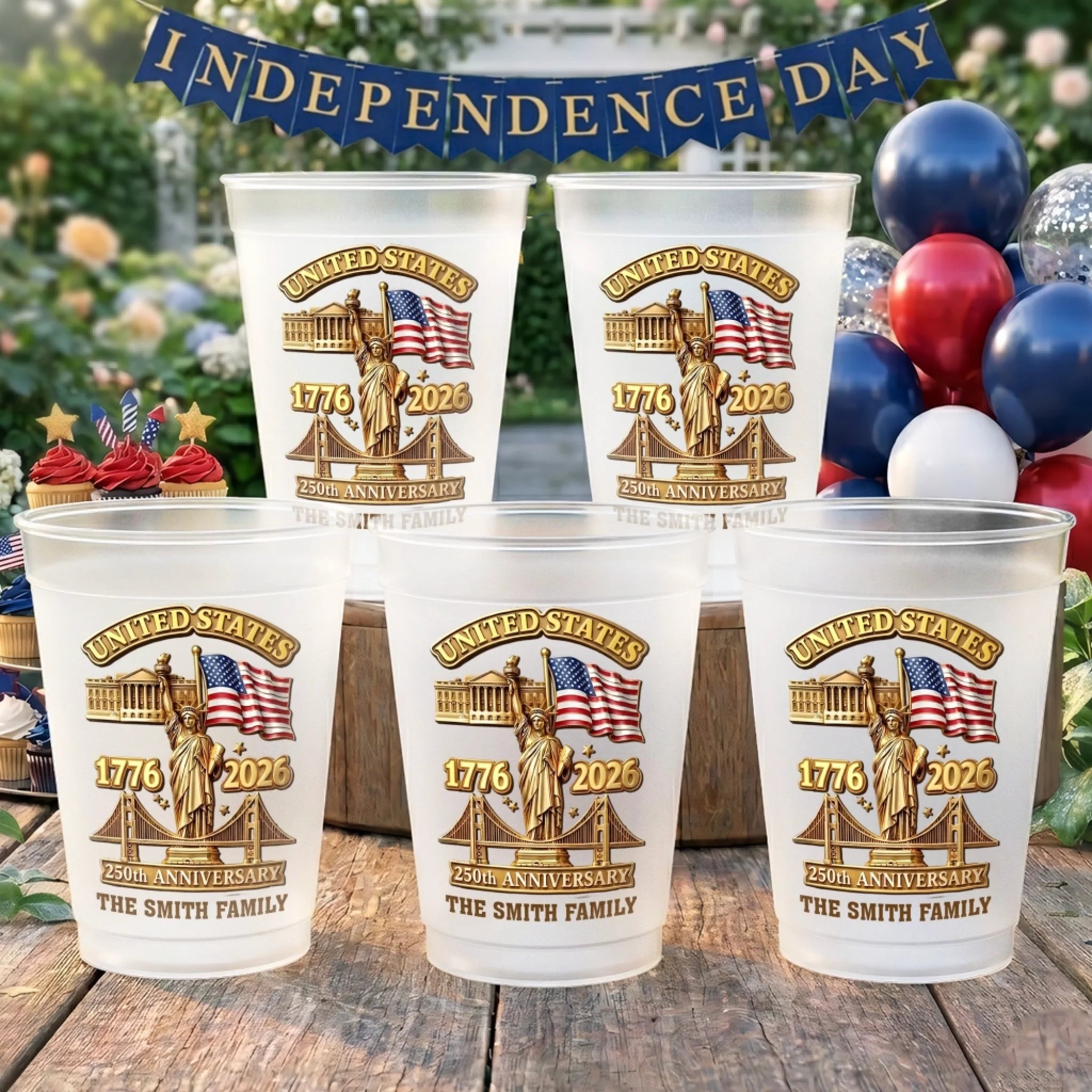 Custom Party Cups Personalized America 250th Anniversary Gifts for Family The Land of the Free