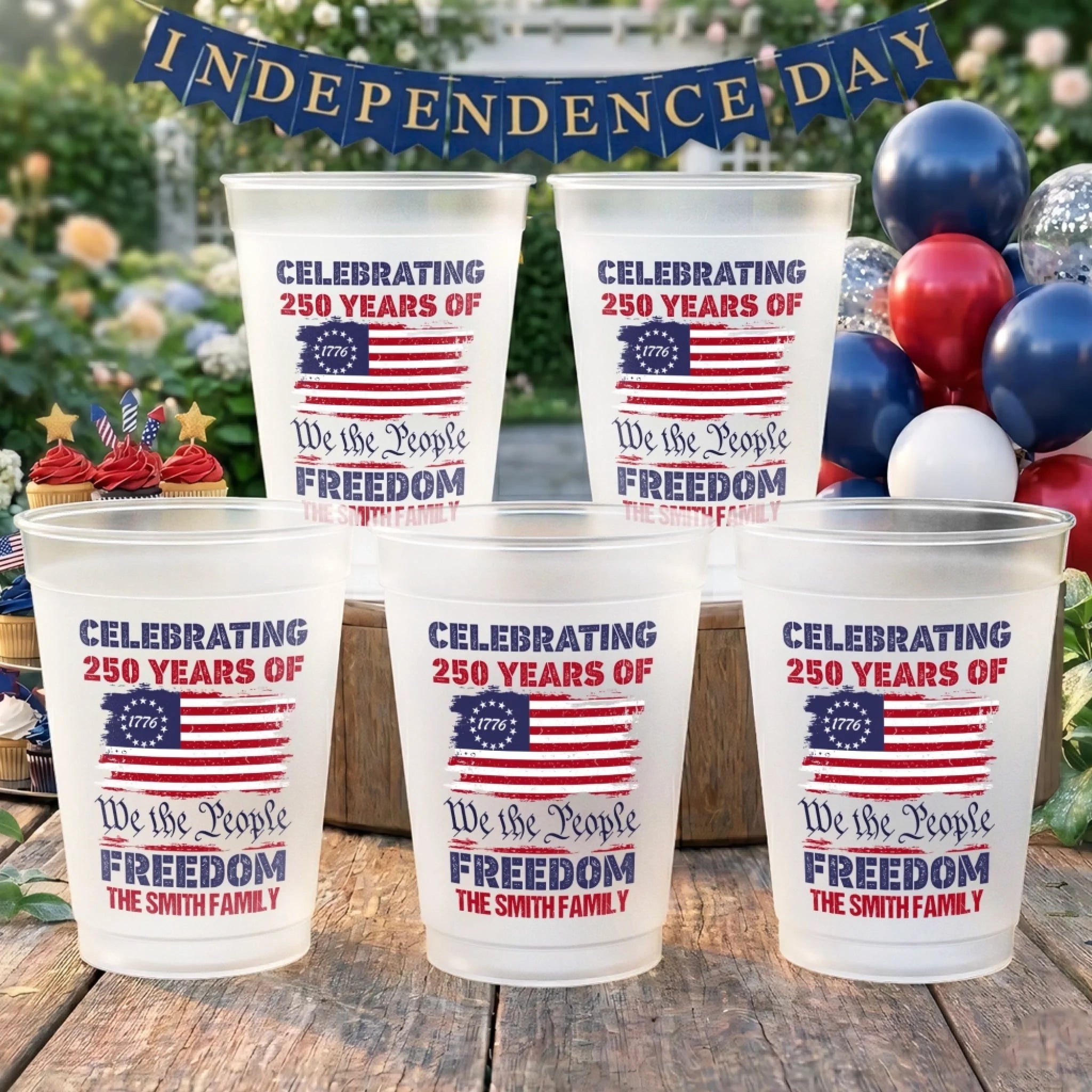 Custom Party Cups Personalized America 250th Anniversary Gifts for Family Celebration