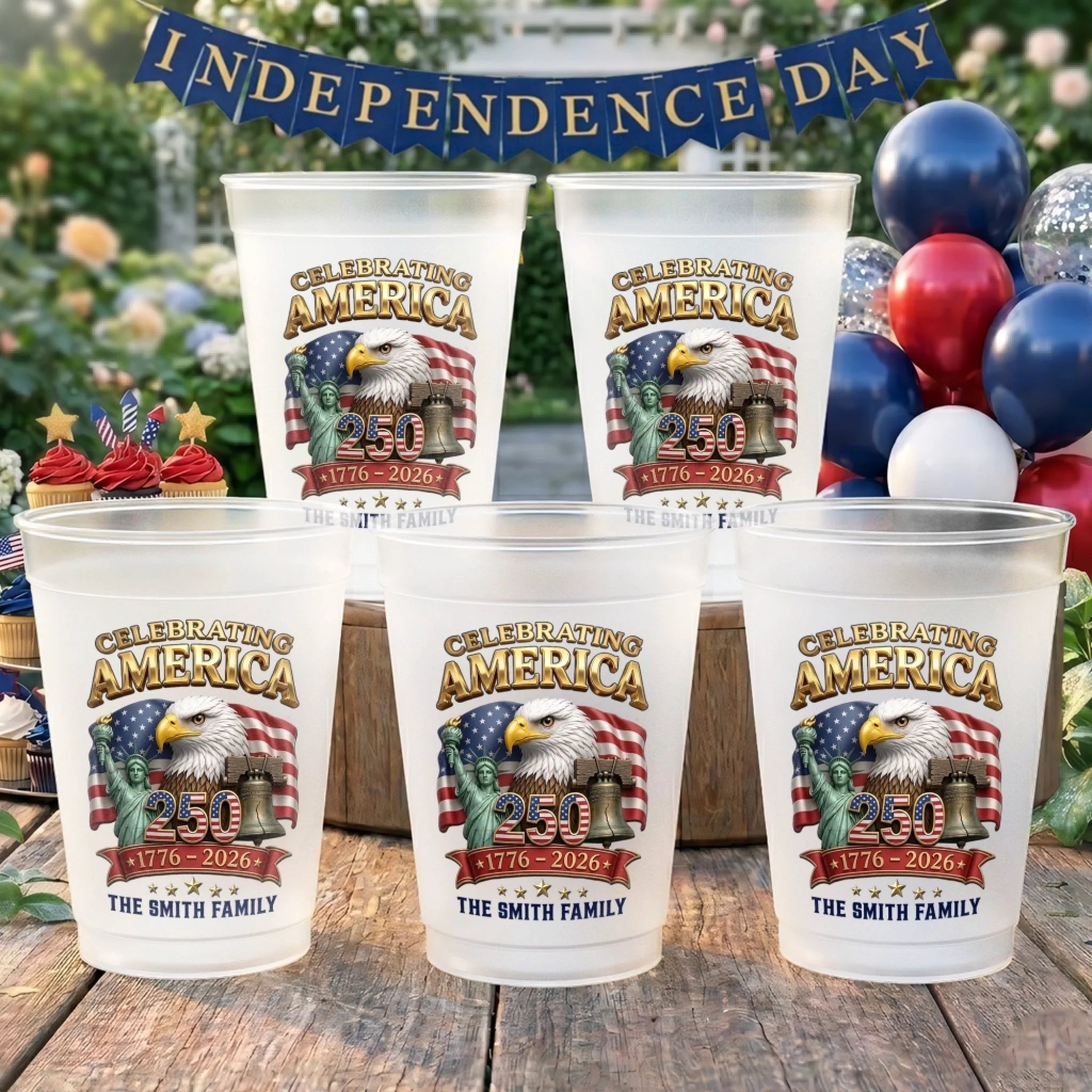 Custom Party Cups Personalized America 250th Anniversary Gifts for Family Built on Strength and Pride
