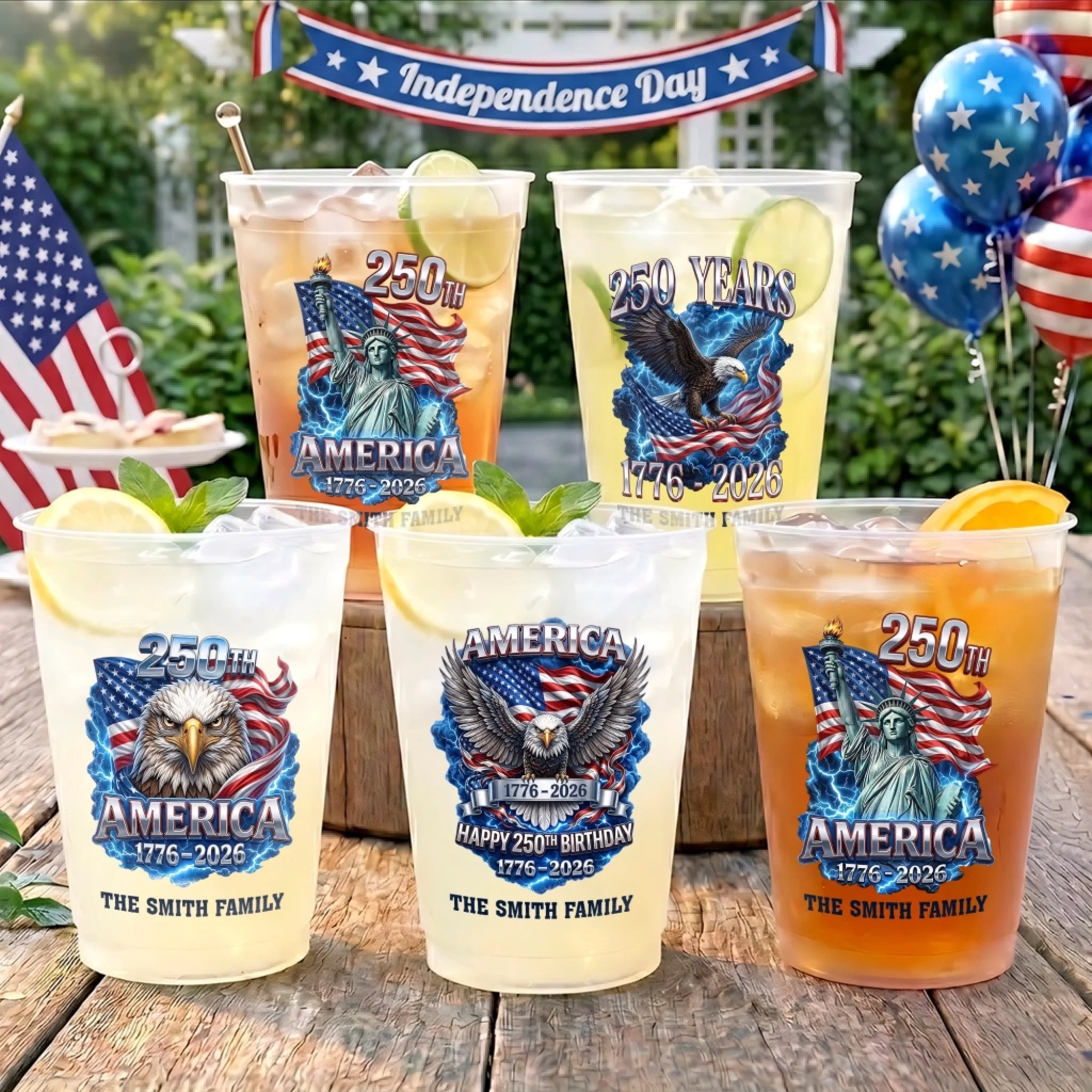 Custom Party Cups Personalized America 250th Anniversary Gifts for Family Cheers to 250 Years