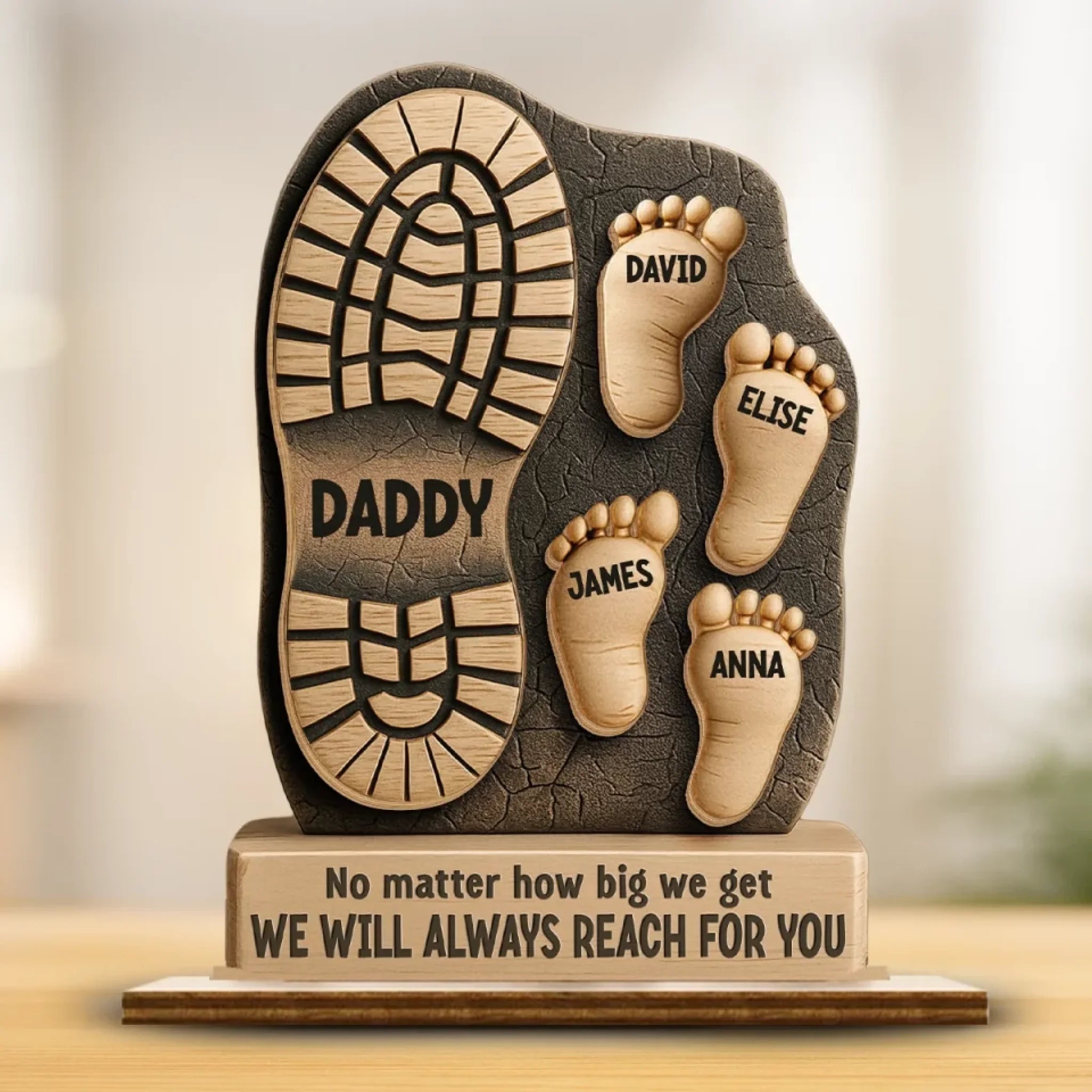 Personalized Wooden Plaque for Dad Grandpa Custom 2 Layer Family Keepsake with Stand