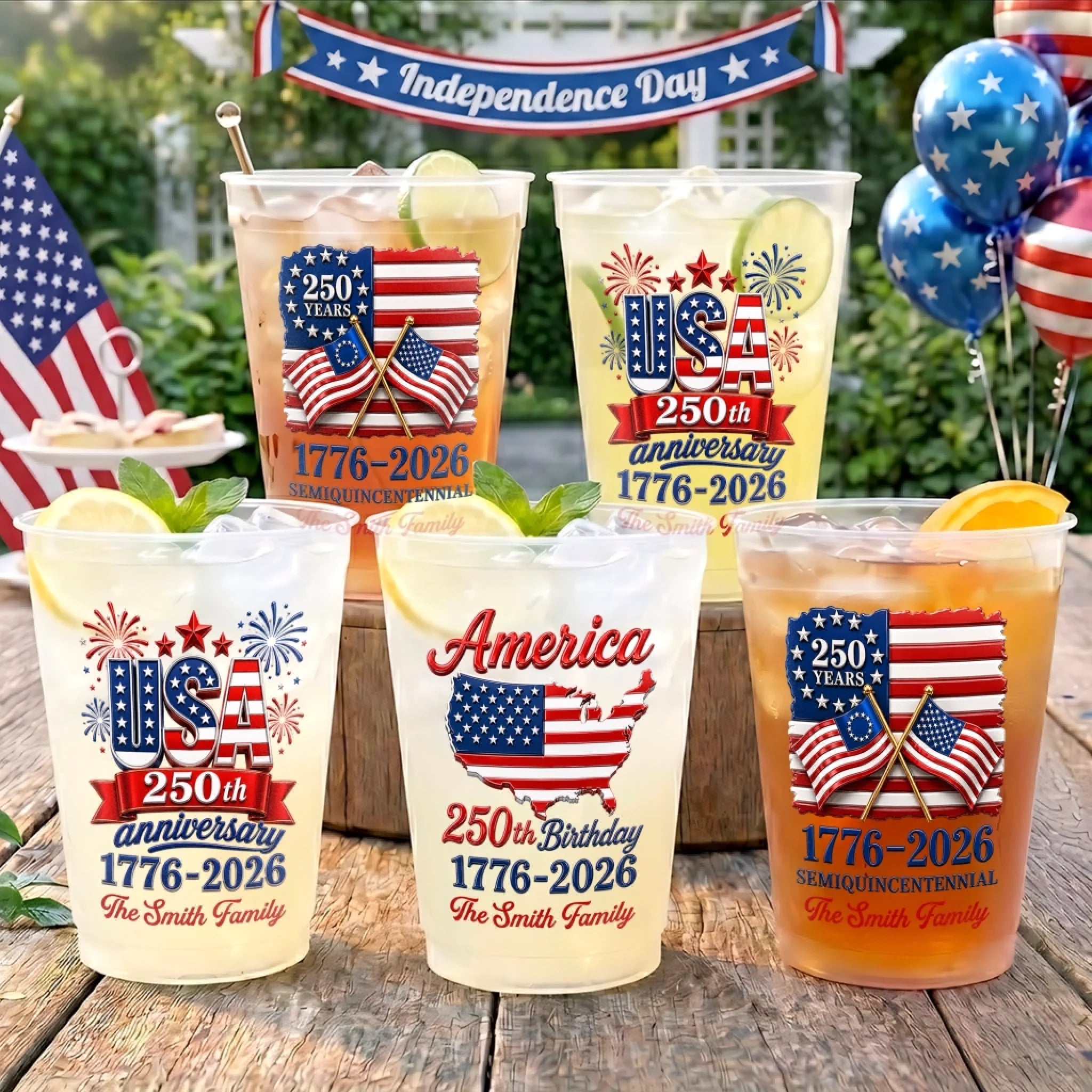 Custom Party Cups Personalized America 250th Anniversary Plastic Cups, 1776 Energy Gift for Family