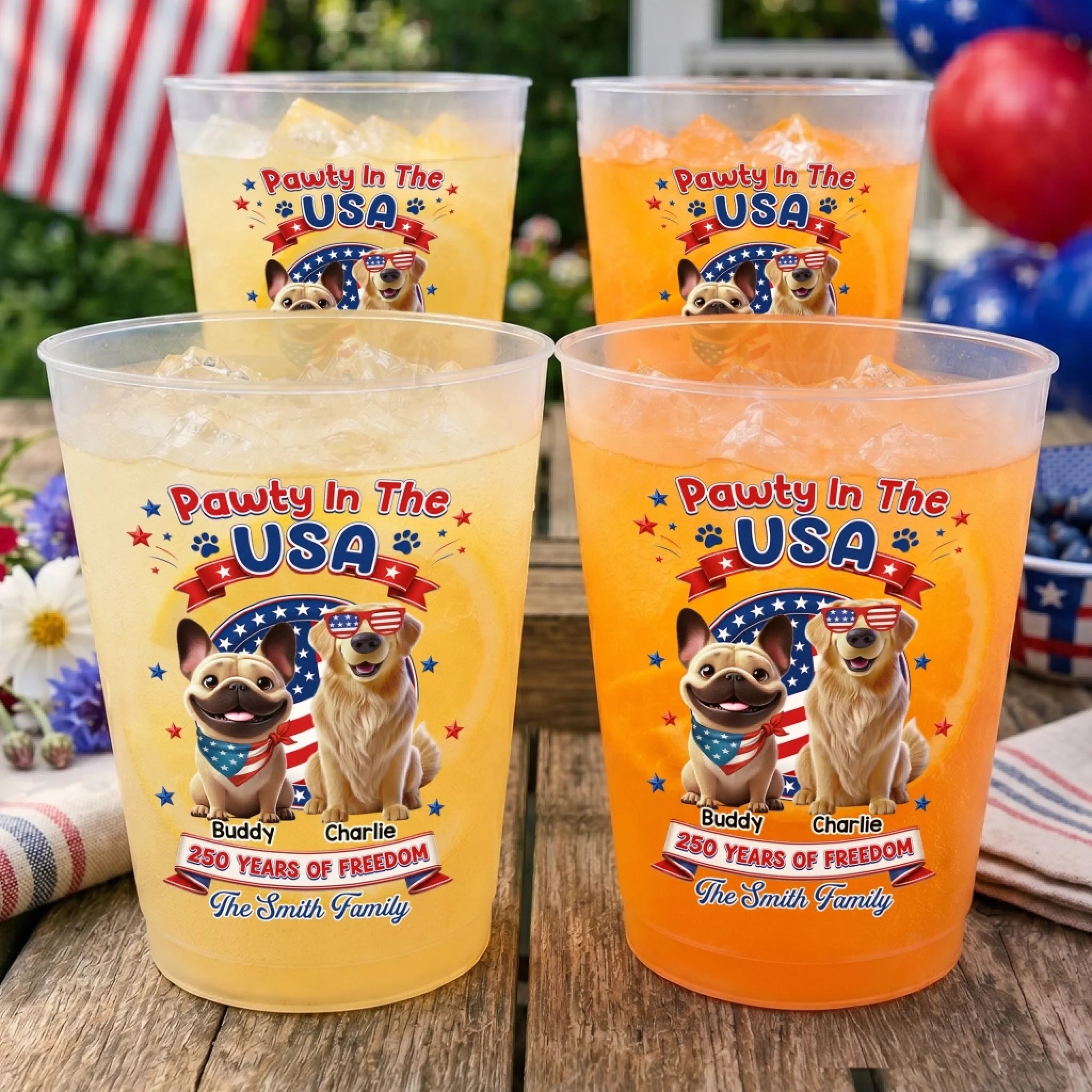 Custom Party Cups Personalized America 250th Anniversary Gifts for Dog Lovers Dog Dad and Mom
