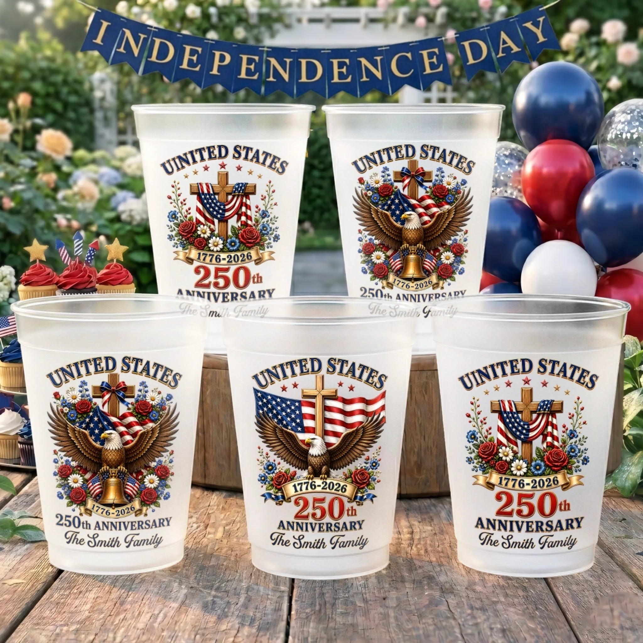 Custom Party Cups Personalized America 250th Anniversary Gifts for Family Legacy Celebrations