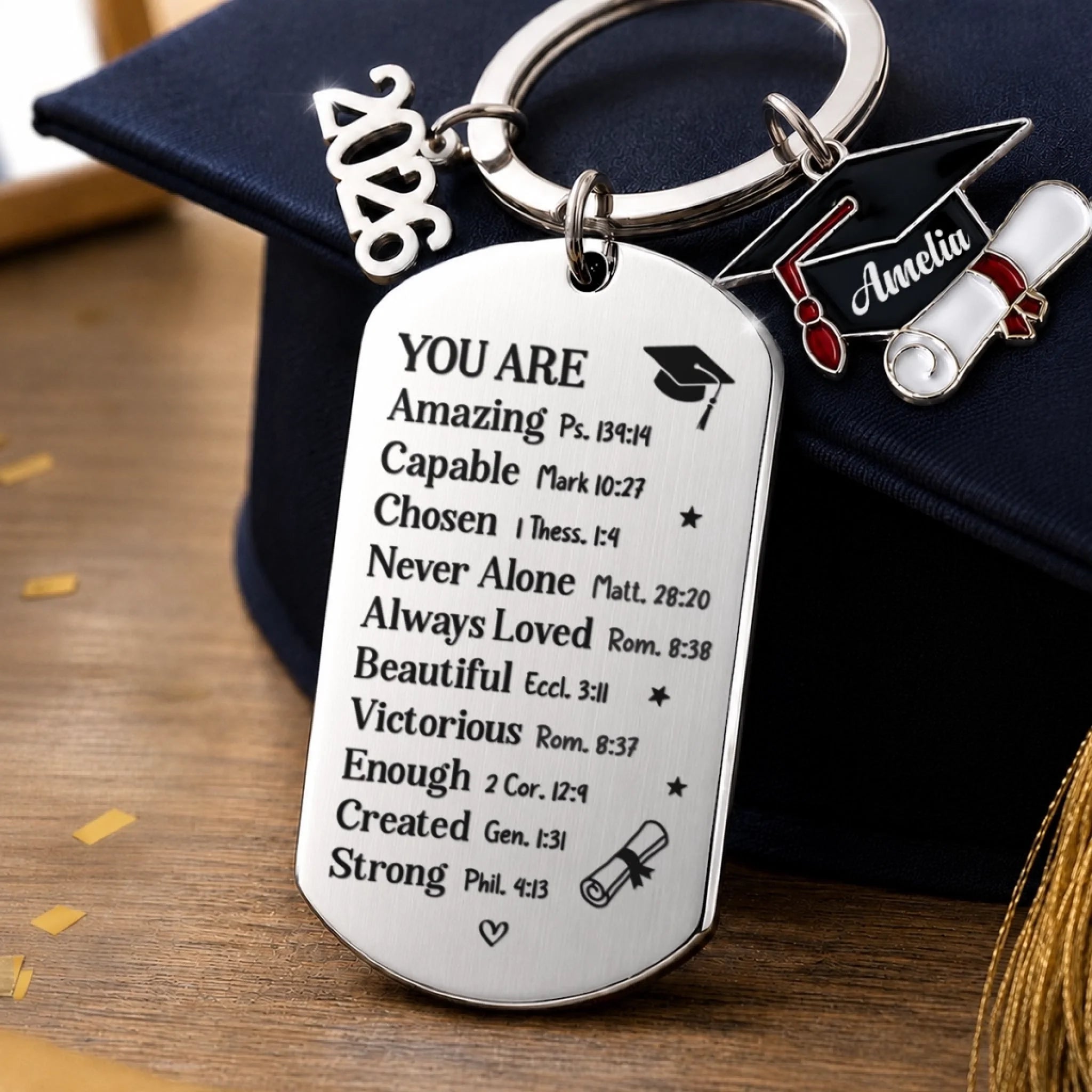 Custom Graduation Keychain, Personalized Never Alone Always Loved Graduation Gift for Him or Her