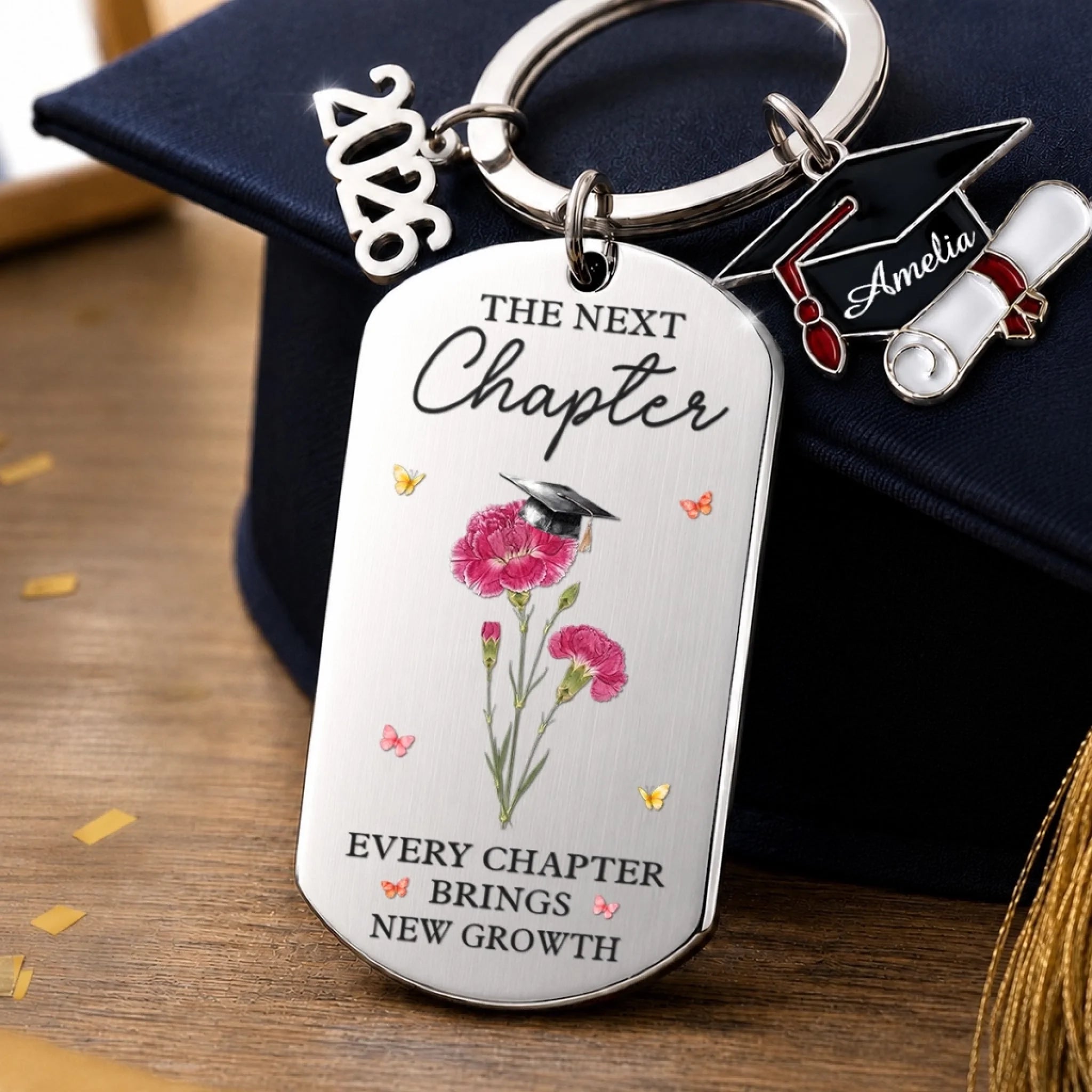 Custom Graduation Keychain, Personalized Graduation Gift for Him or Her, The Next Chapter Begins