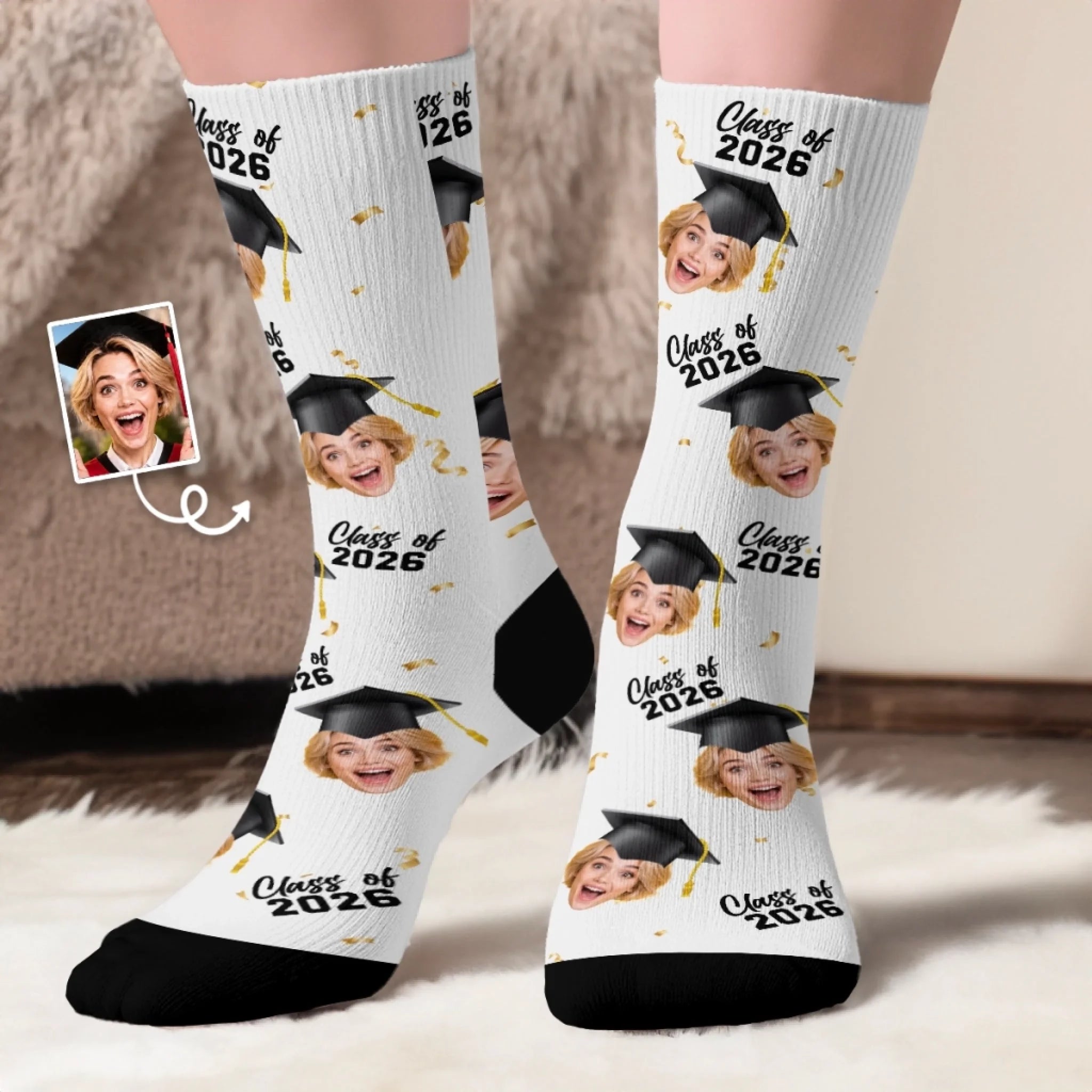 Custom Photo Middle Tube Socks Personalized Graduation Gift for Him or Her