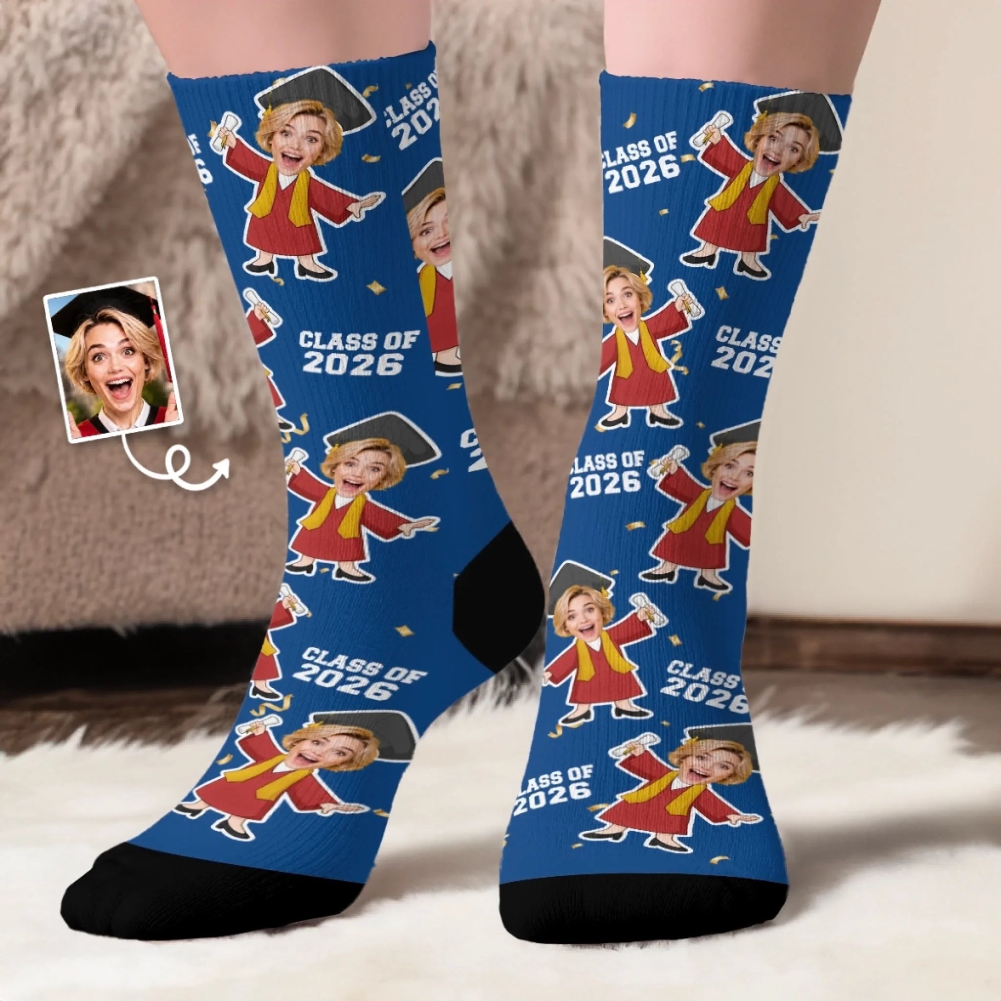 Custom Photo Middle Tube Socks Personalized Graduation Gift for Him or Her Senior Year Socks
