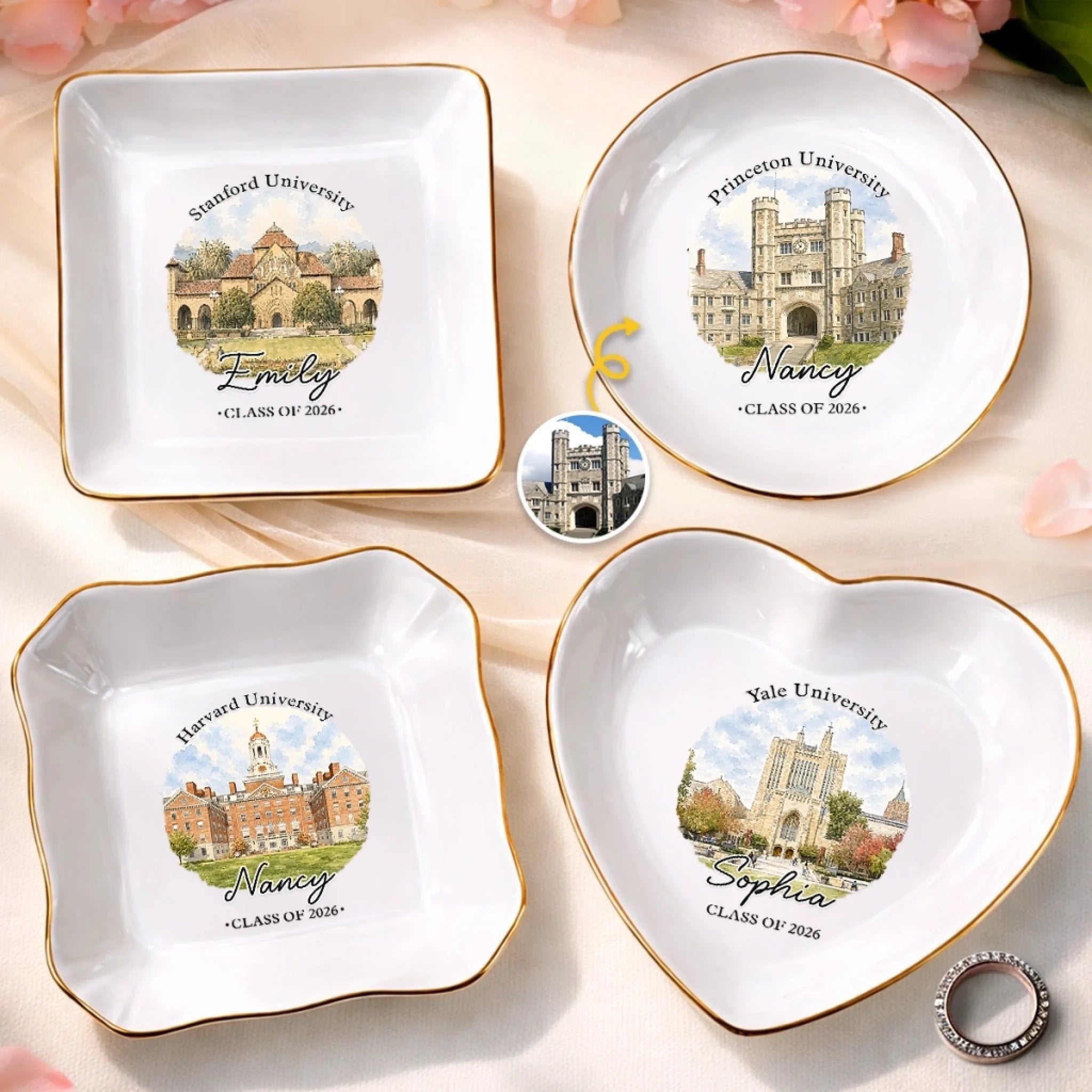 Custom Photo Jewelry Dish Personalized Graduation Gift for Him or Her Campus Keepsake Tray