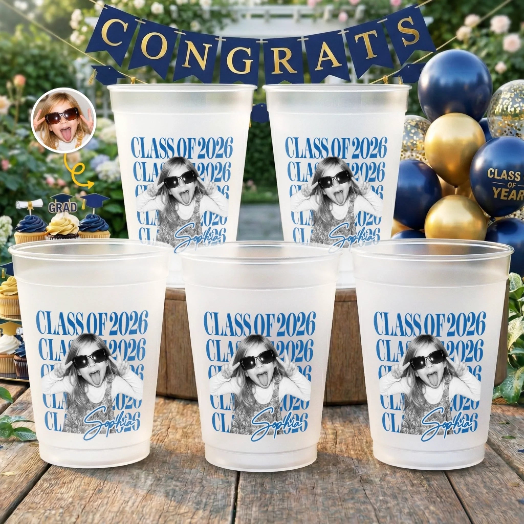 Custom Photo Graduation Plastic Cups, Personalized Class of Cool Kids Gifts for Him or Her