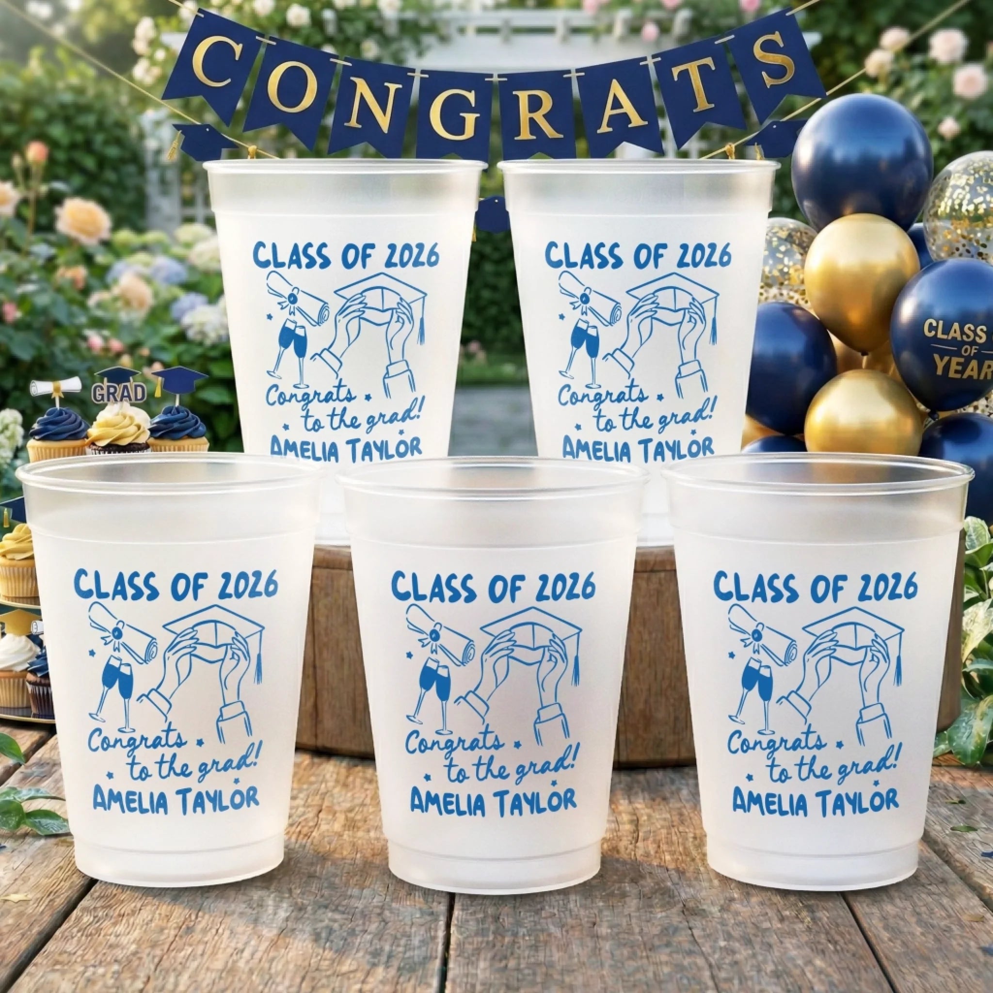 Custom Graduation Plastic Cups, Personalized Cheers to the Grad Squad Gifts for Him or Her