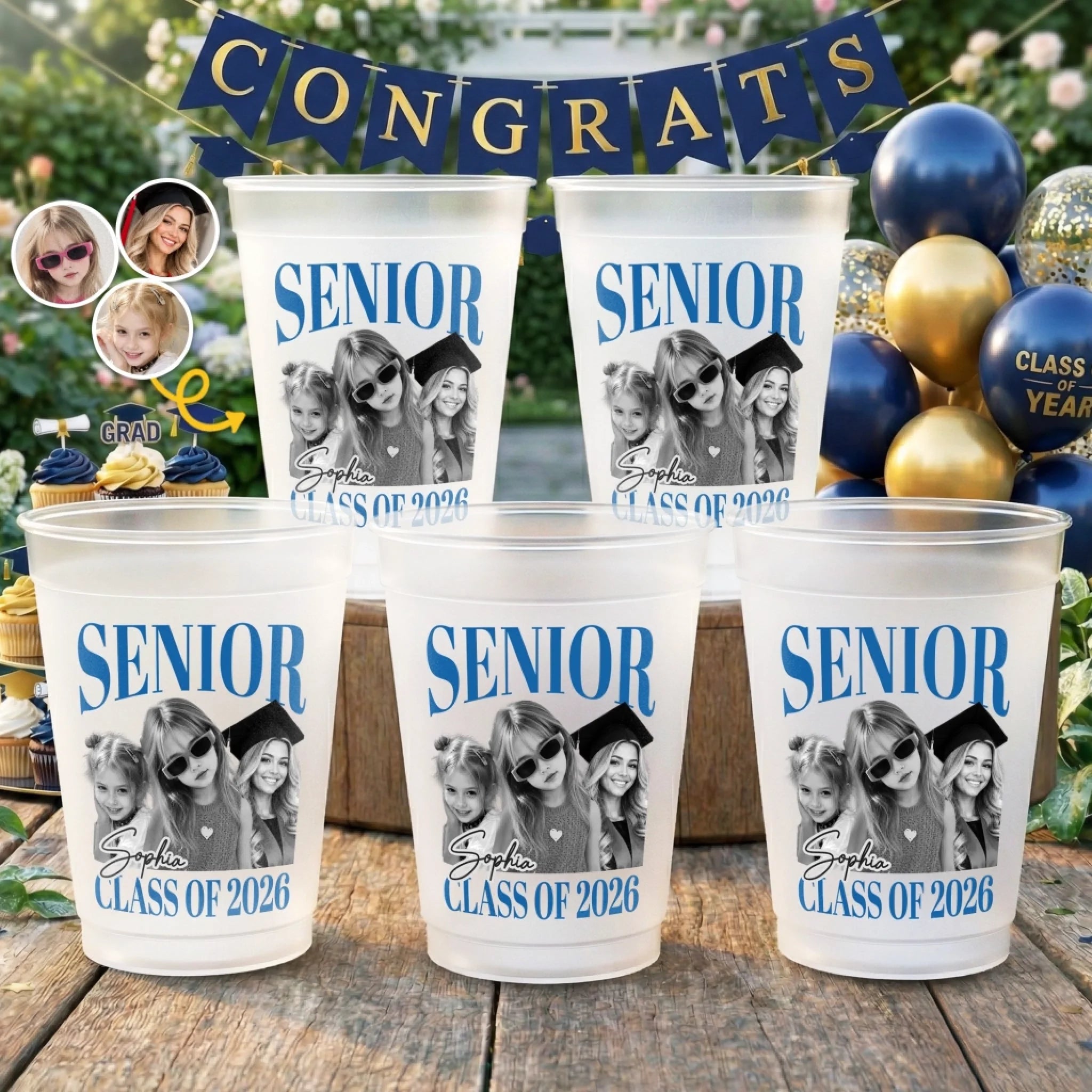 Custom Photo Graduation Plastic Cups, Personalized Graduation Party Gifts for Him or Her