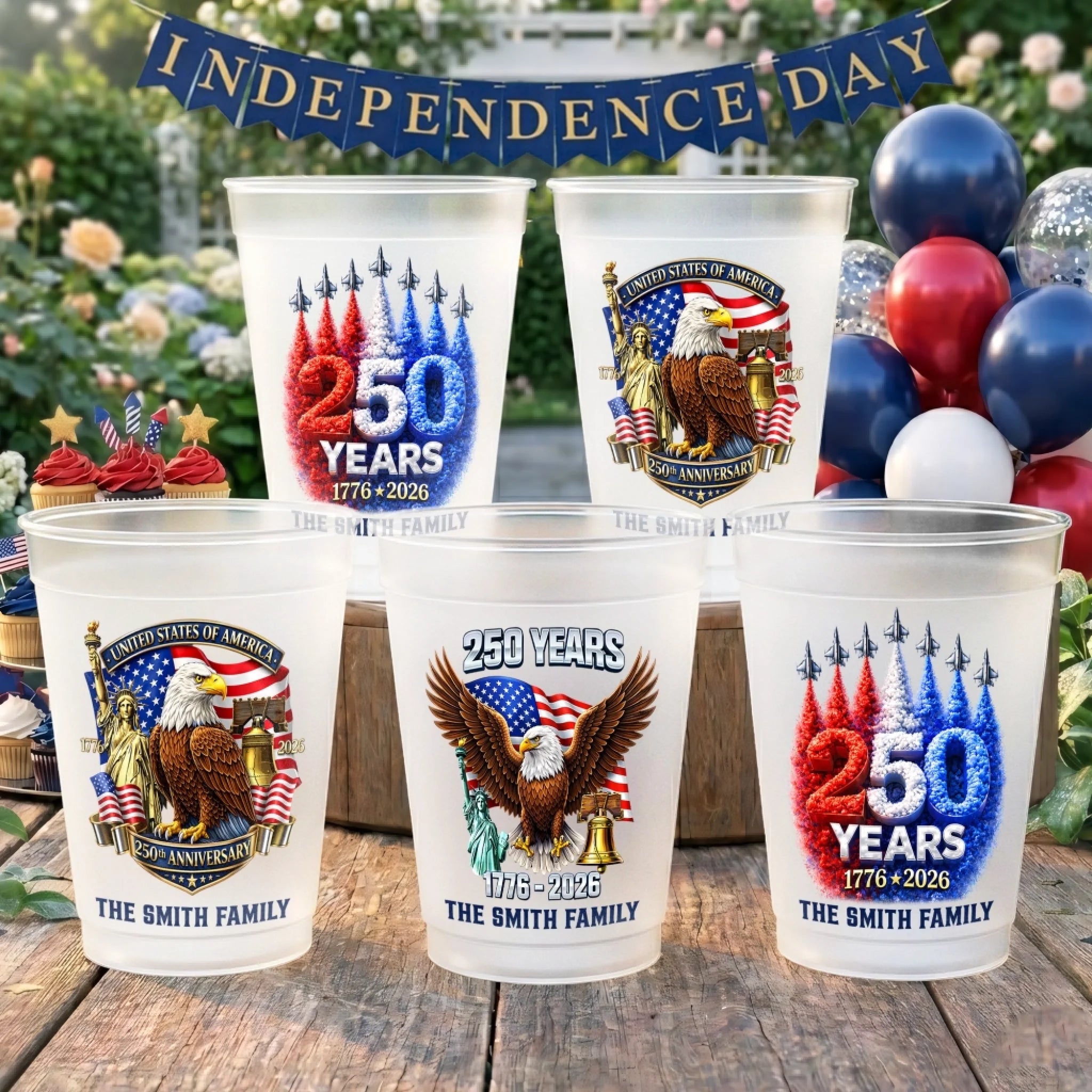 Custom Party Cups Personalized America 250th Anniversary Gifts for Mom Dad Brother Sister and Kids