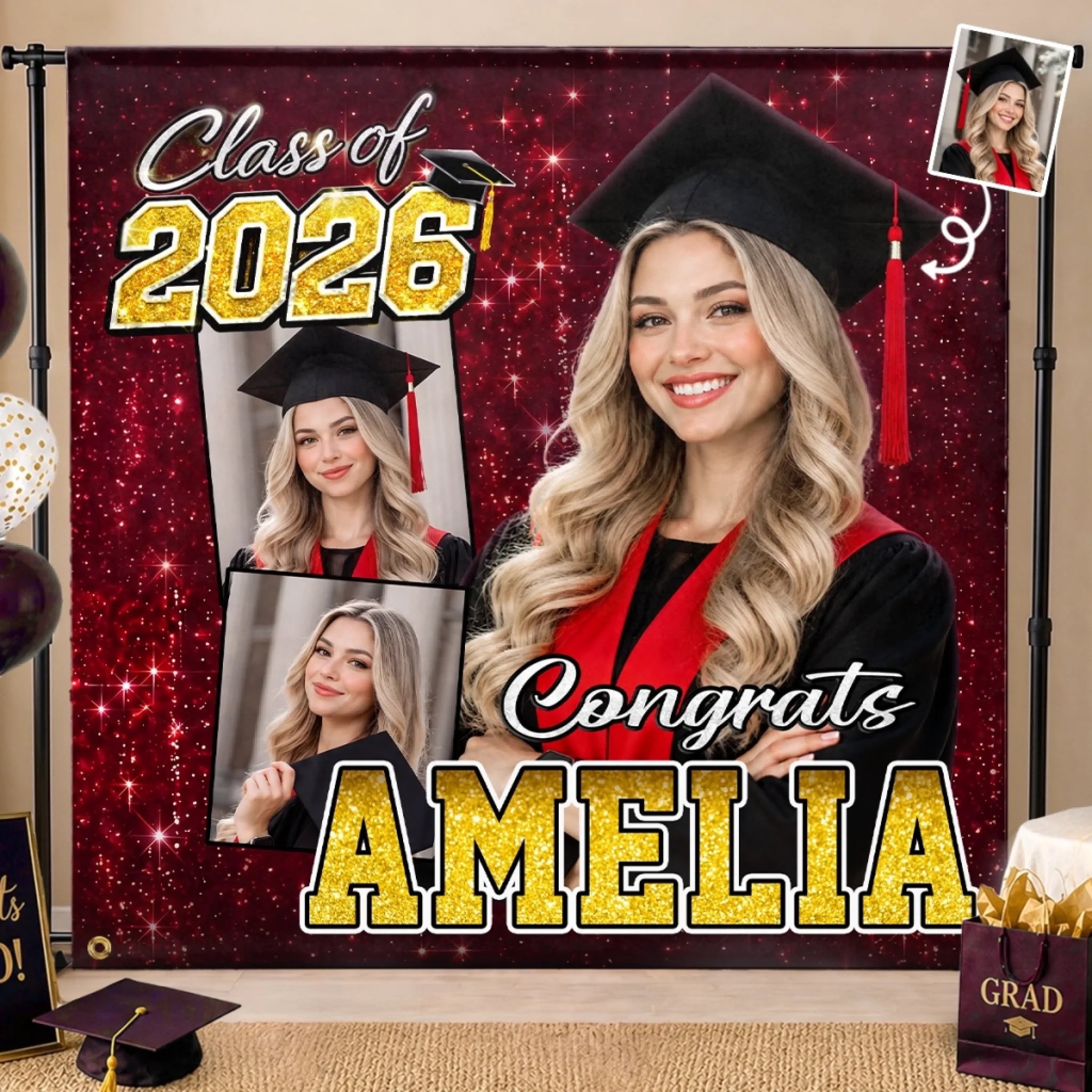 Custom Photo Backdrop, Personalized Graduation Gift for Him or Her, Congrats Never Looked This Glam