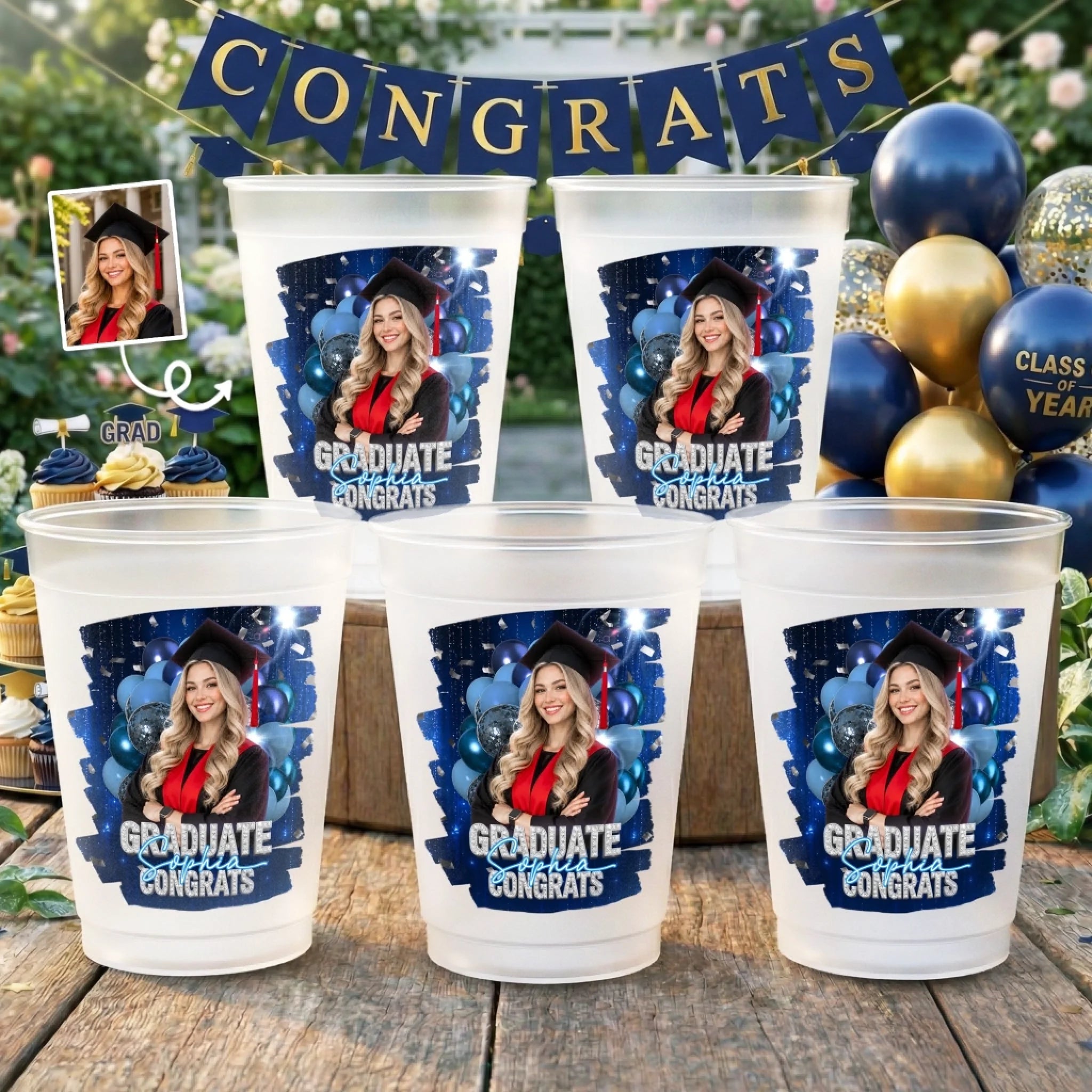 Custom Photo Graduation Plastic Cups, Personalized Graduation Gift for Him or Her