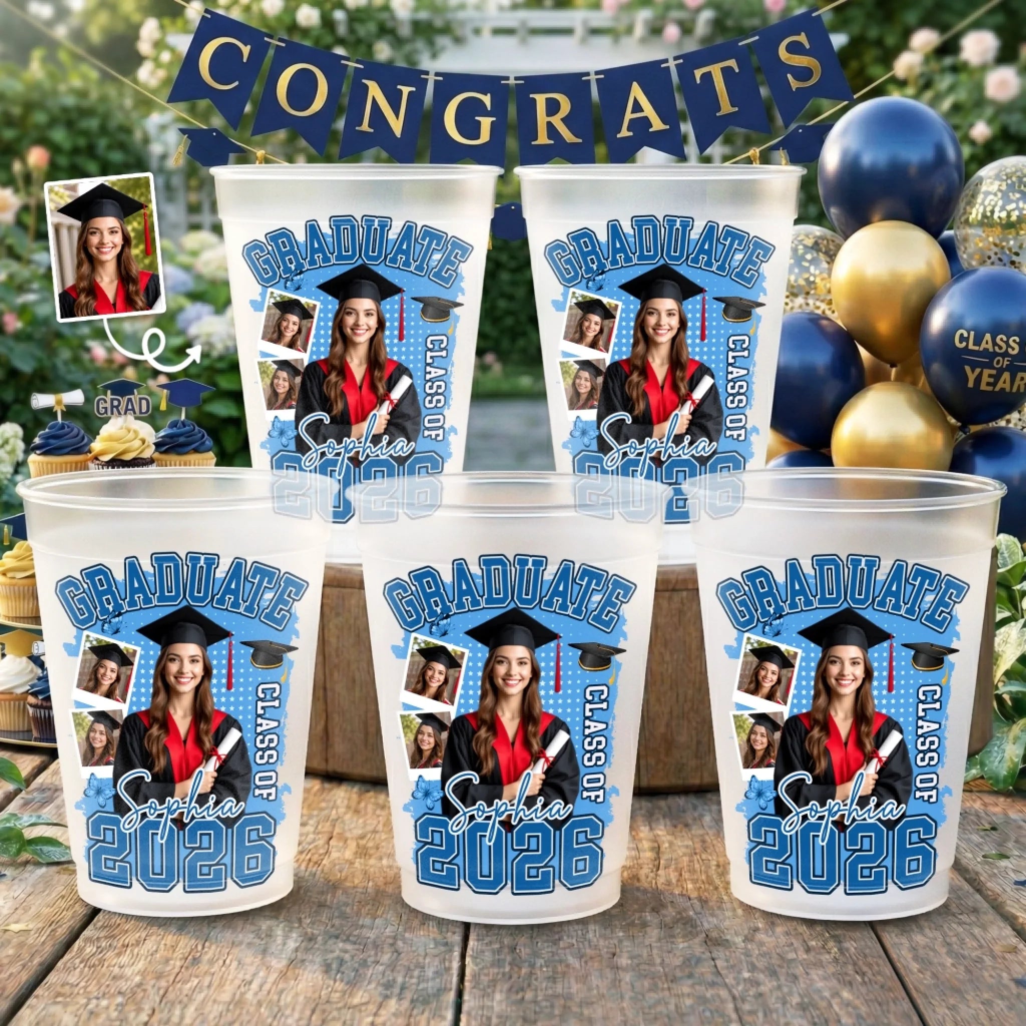 Custom Photo Graduation Plastic Cups, Personalized Grad Party Gifts for Him or Her, MVP Right Here