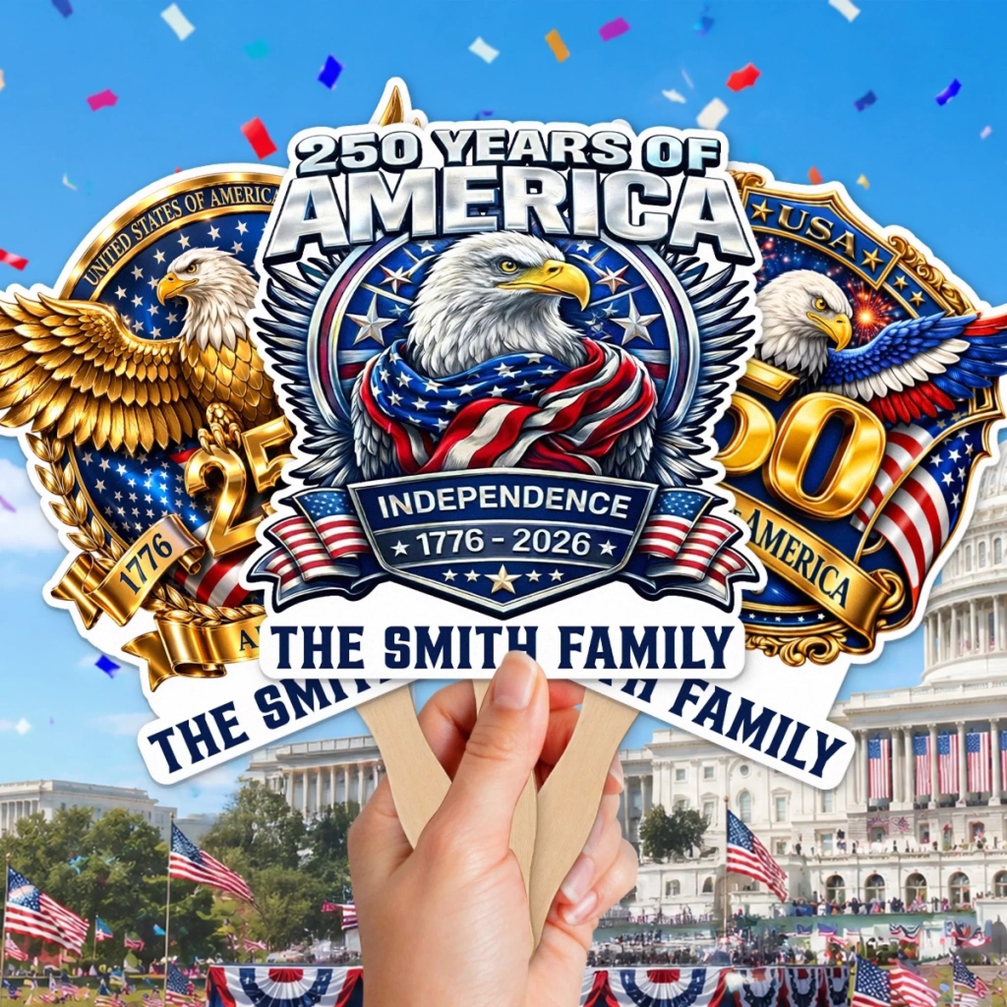 Custom Hand Fan Personalized America 250th Anniversary Gift for Family One Nation Endless Dreams