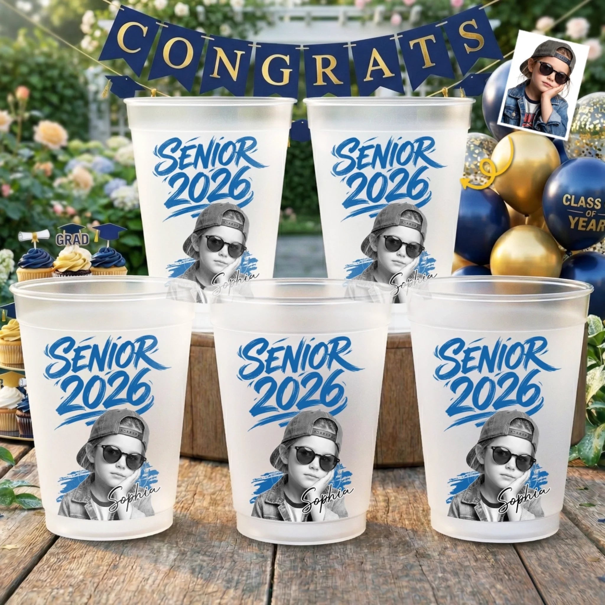 Custom Photo Graduation Plastic Cups, Personalized Senior Mode Gift for Him or Her