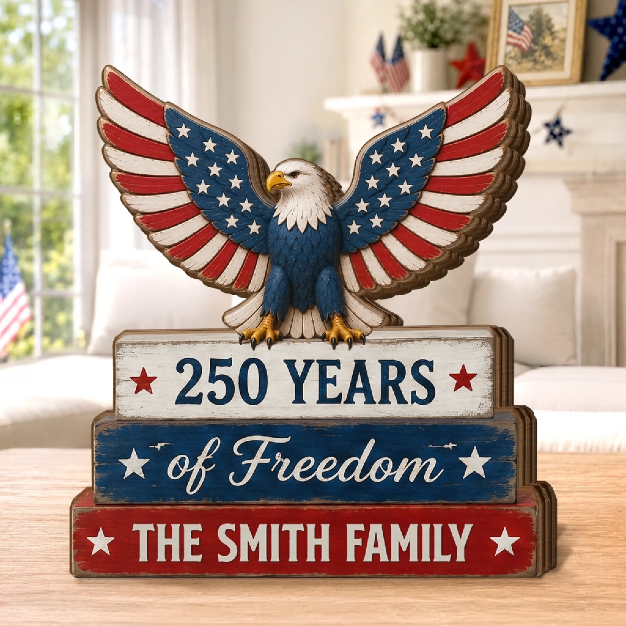 Custom Thick Wooden Plaque Personalized America 250th Anniversary Gift for Family and USA Home Decor