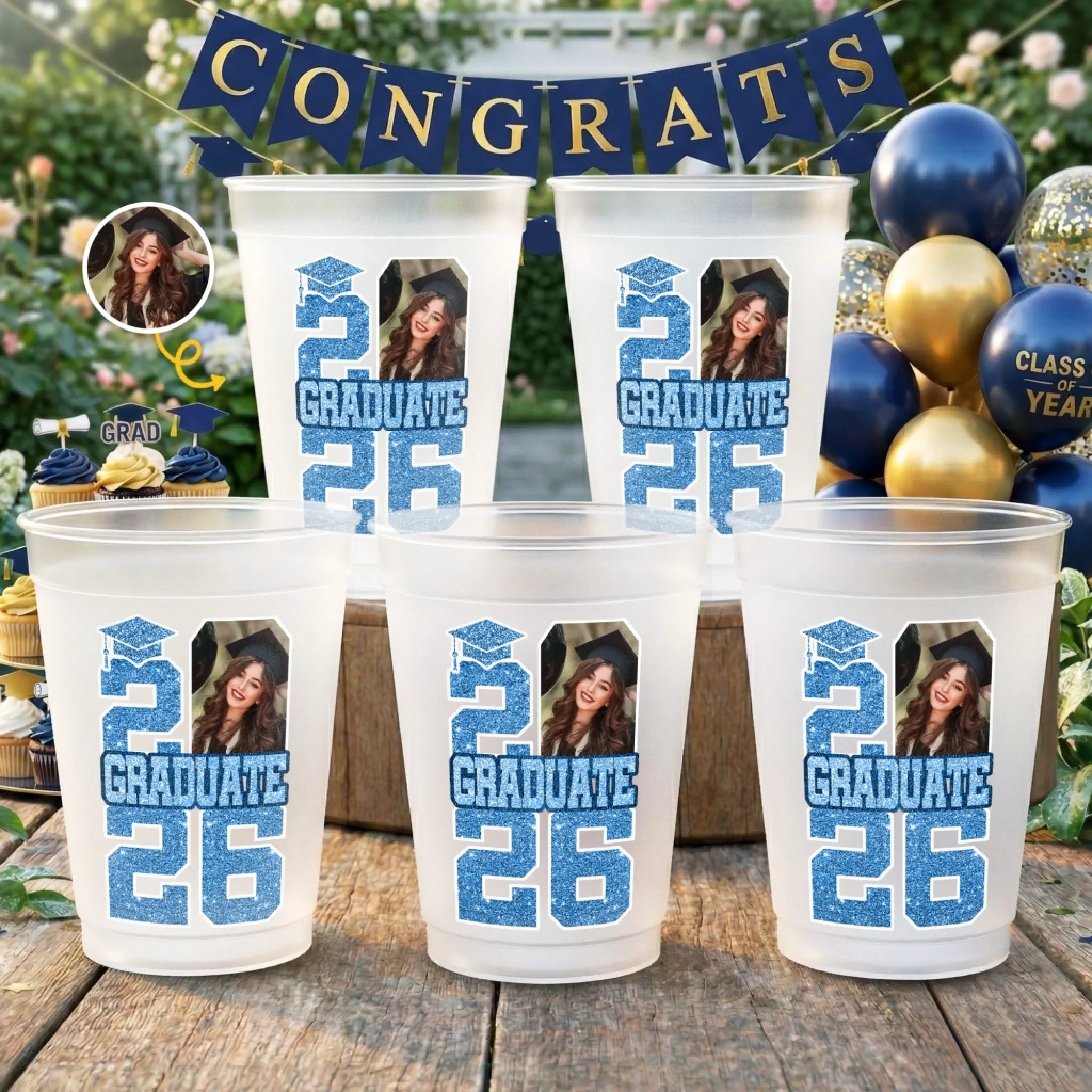 Custom Photo Graduation Plastic Cups, Personalized Grad Party Gifts for Him or Her