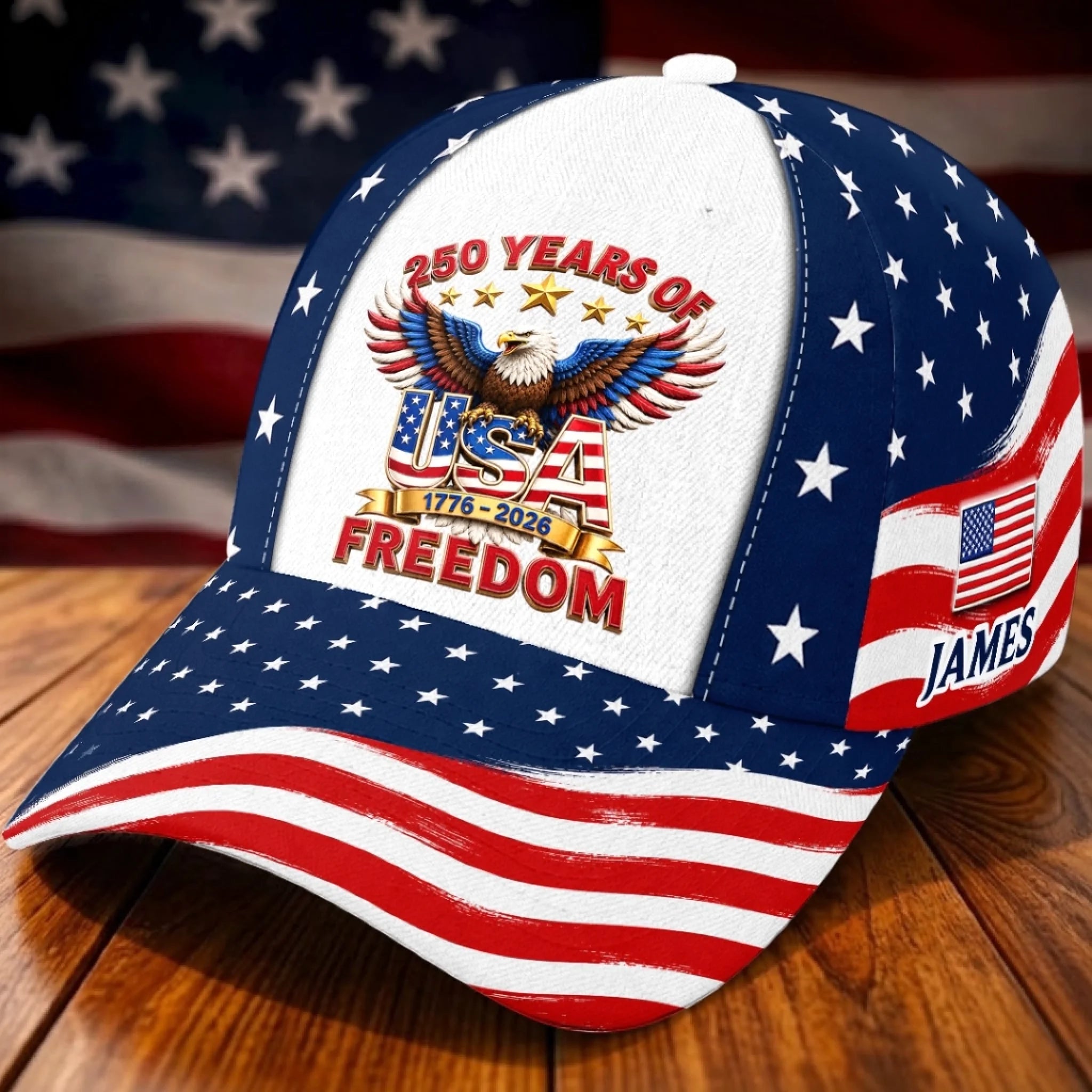 Custom All Over Print Classic Cap, Personalized America 250th Anniversary Gift for Family