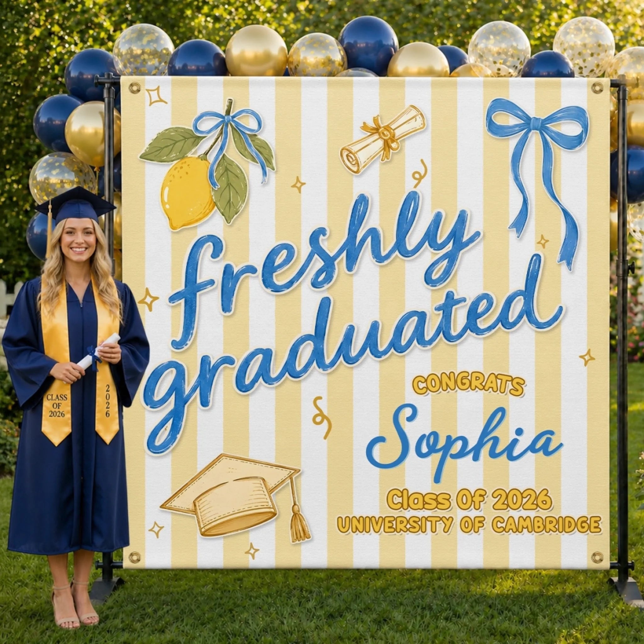 Custom Graduation Backdrop, Personalized Gift for Him or Her, Serving Fresh Graduate Energy