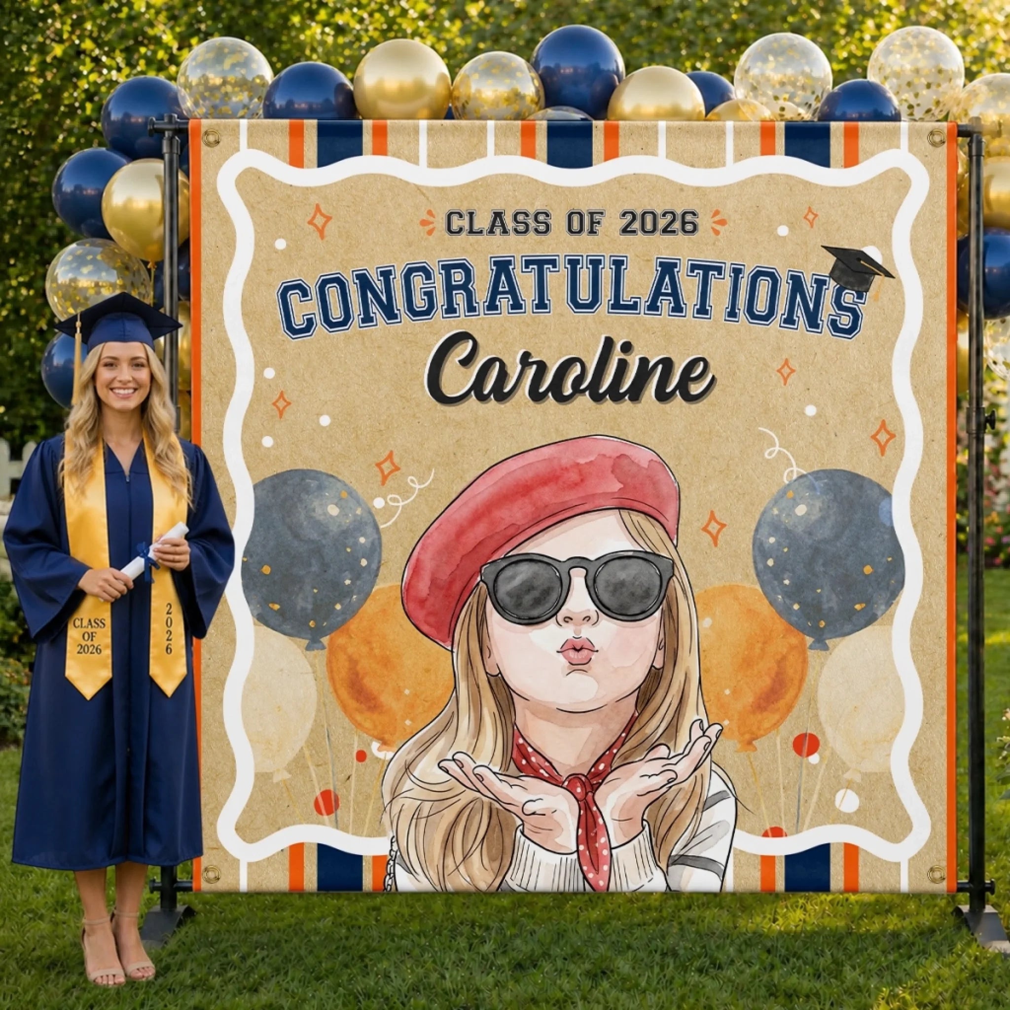 Custom Photo Backdrop Personalized Graduation Gift for Him or Her, Artsy Grad Era Unlocked
