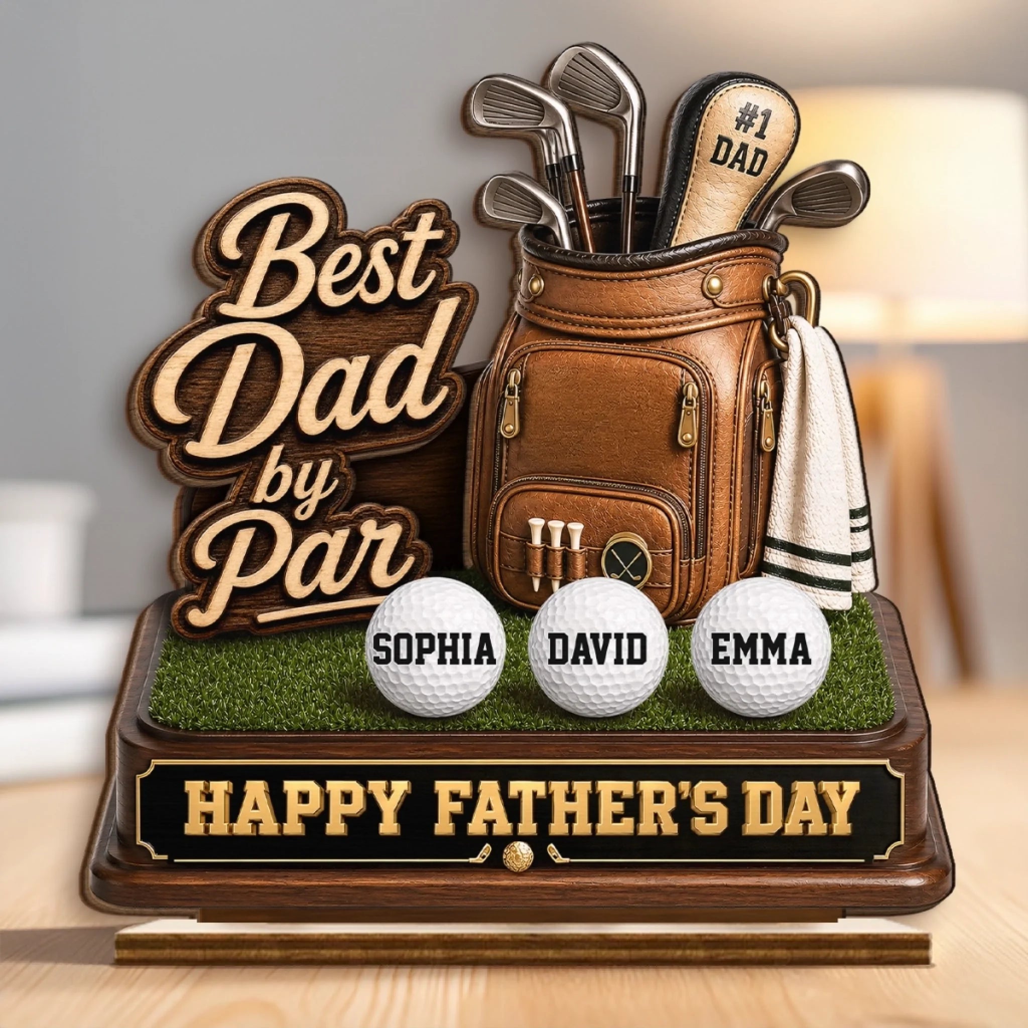 Custom 2-Layered Wooden Plaque With Flat Stand - Personalized Golf Gift for Dad or Grandpa