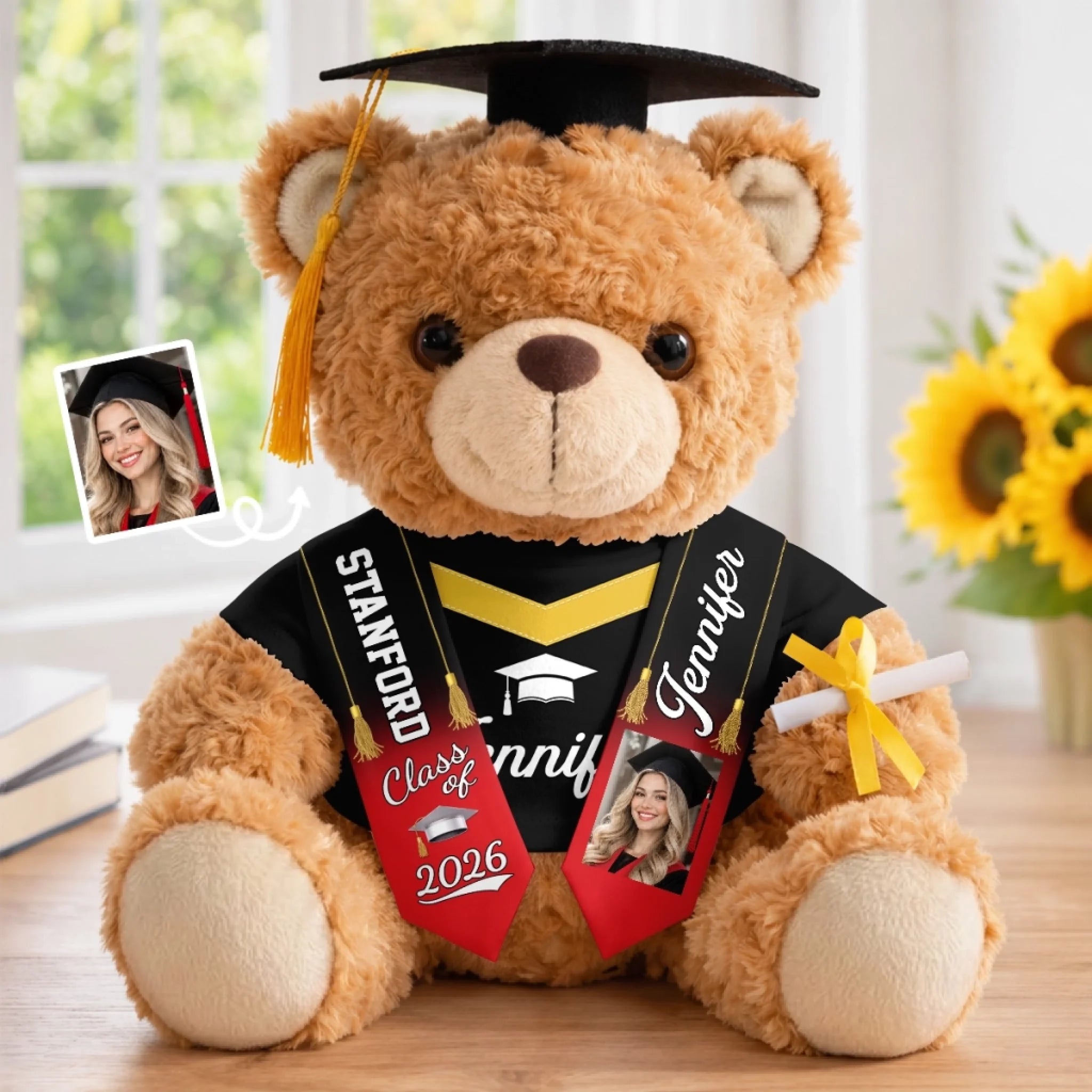 Custom Photo Graduation Teddy Bear, Personalized Graduation Gift for Him or Her, Your Adventure Starts Now