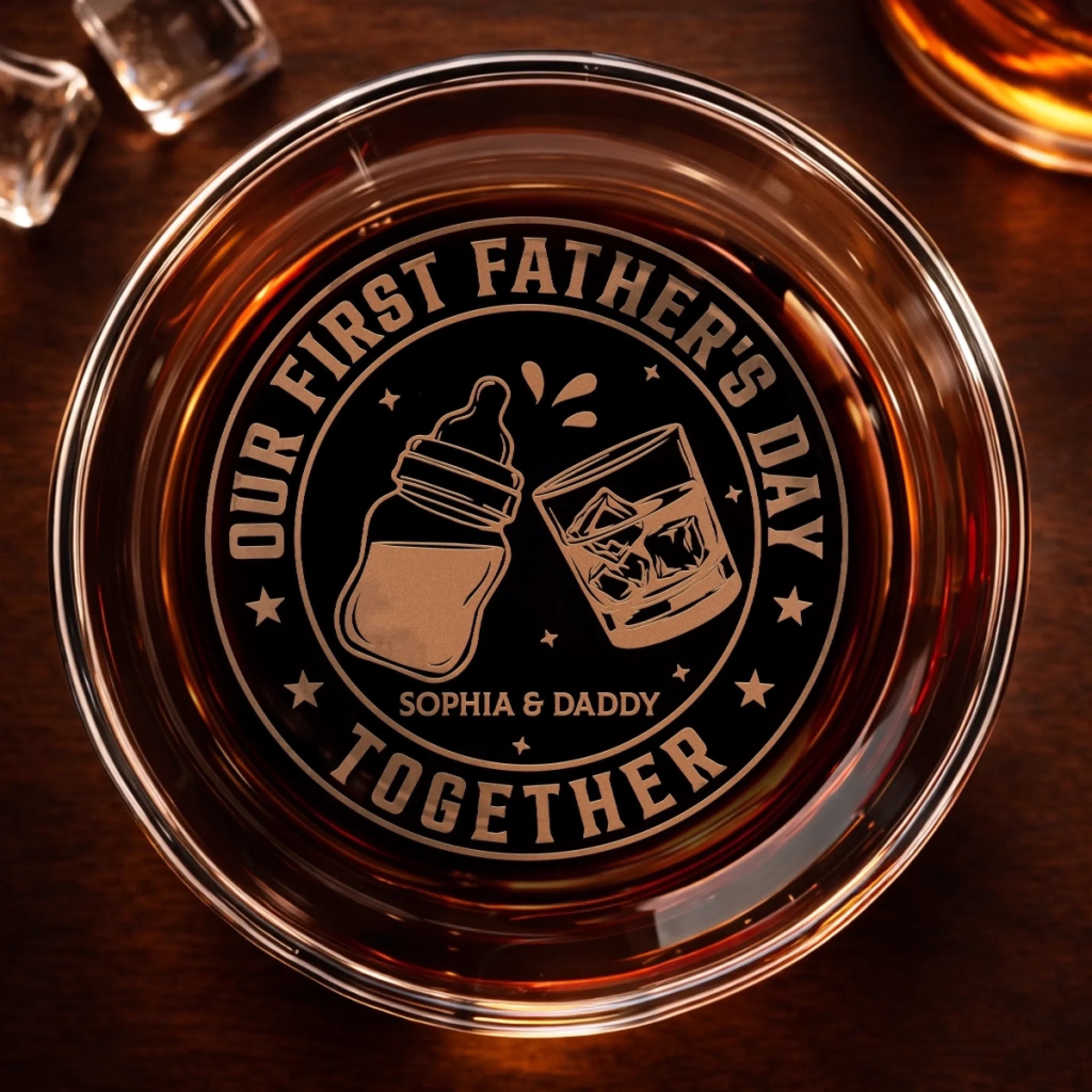 Custom Whiskey Glass Personalized Father's Day Gift for New Dads and Grandpas Tiny Human Big Cheers