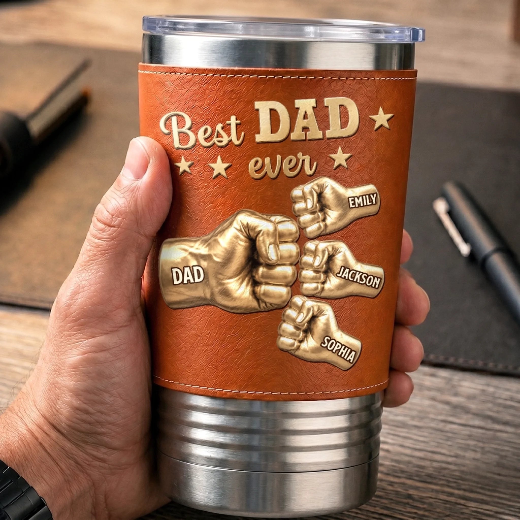 Custom Printed Leather Tumbler Personalized Father's Day or Birthday Gift for Dad and Grandpa