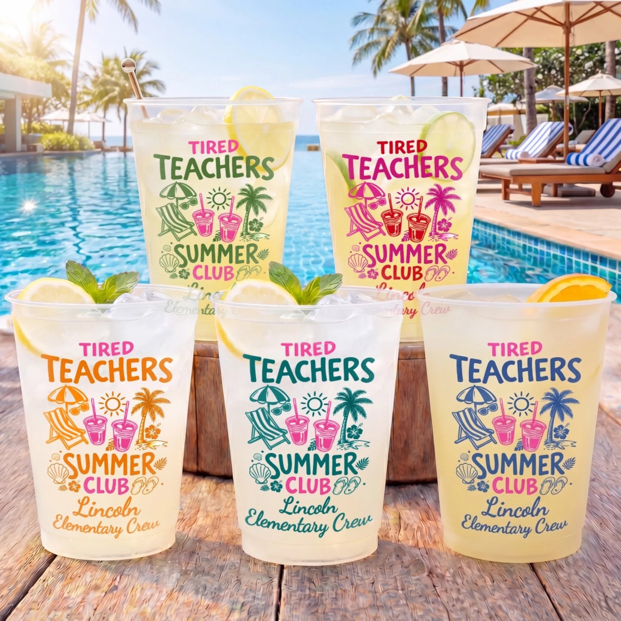 Custom Party Cups Personalized Teacher Summer Vacation Travel Gift, Teacher Tired Summer Hired Plastic Cups