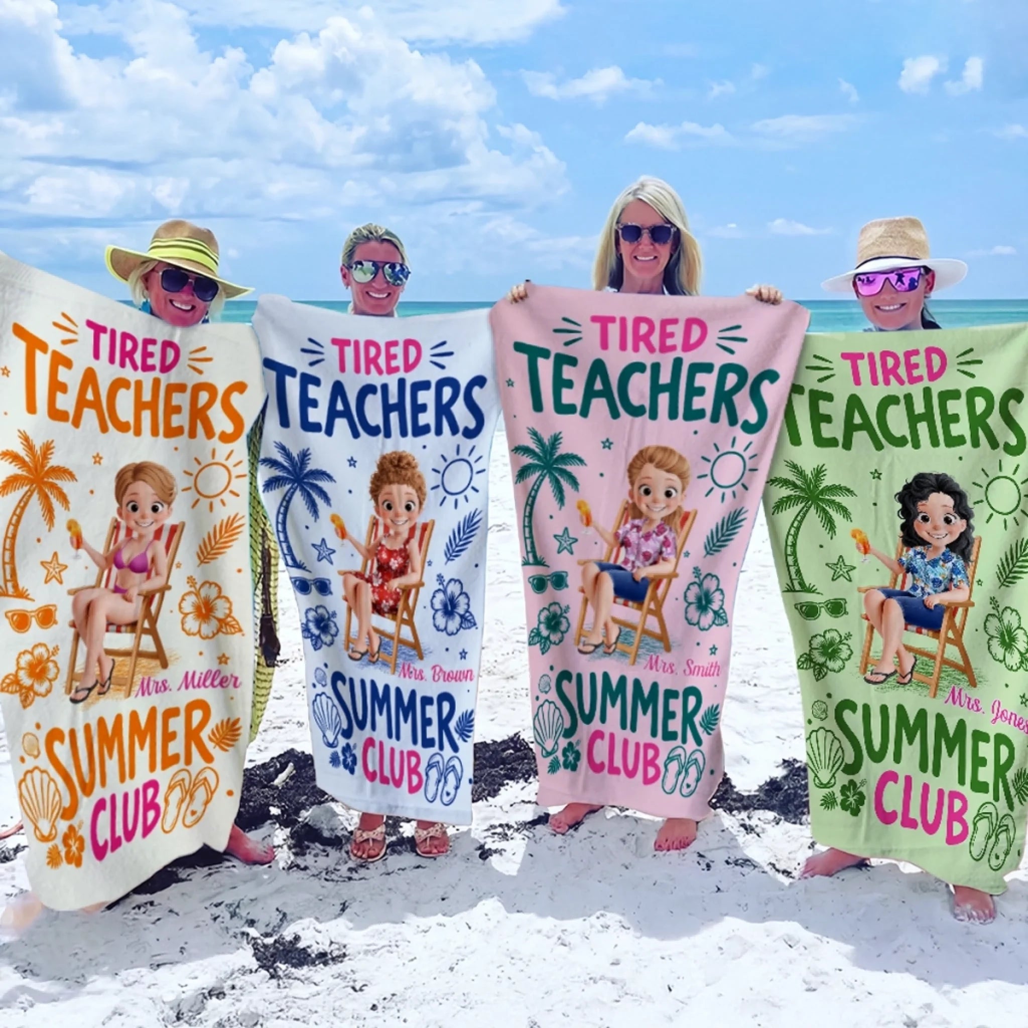 Custom Beach Towel Personalized Summer Vacation Travel Gift for Teachers Summer Club Roll Call