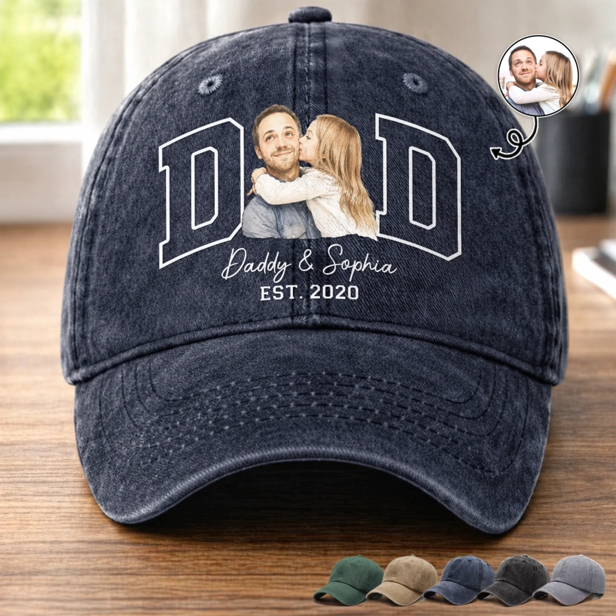 Custom Photo Vintage Washed Denim Baseball Cap Personalized Gift for Mom Dad Grandma Grandpa